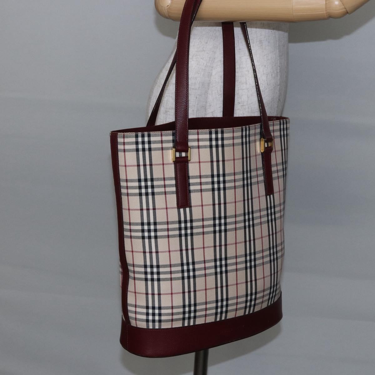 BURBERRY Nova Check Tote Bag Canvas Beige Gold Auth ep11287
