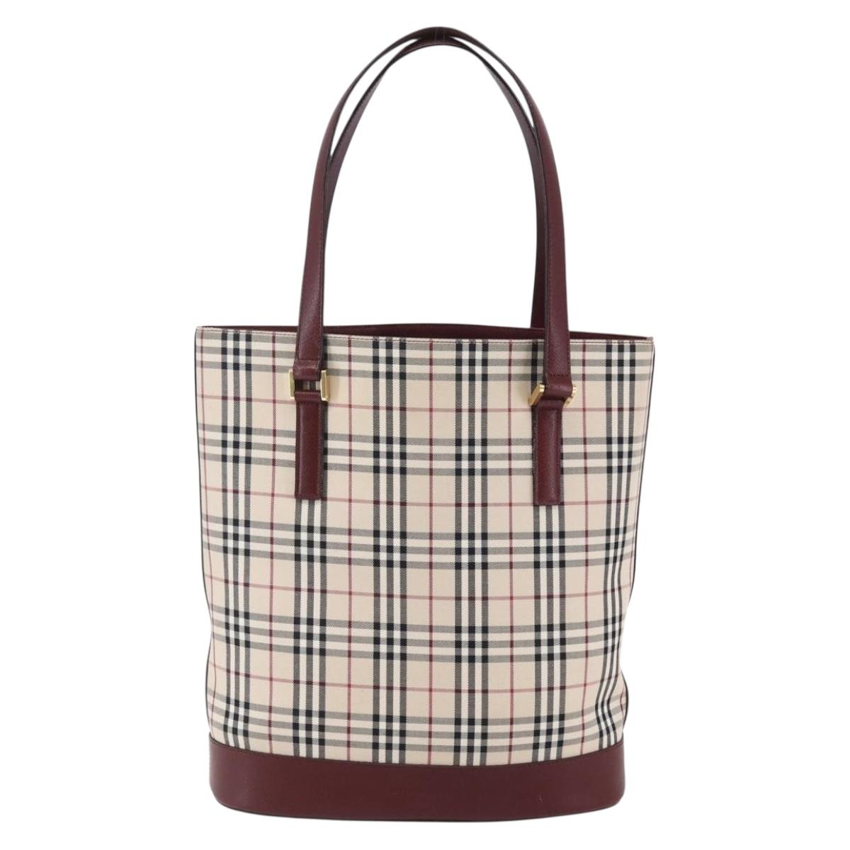 BURBERRY Nova Check Tote Bag Canvas Beige Gold Auth ep11287