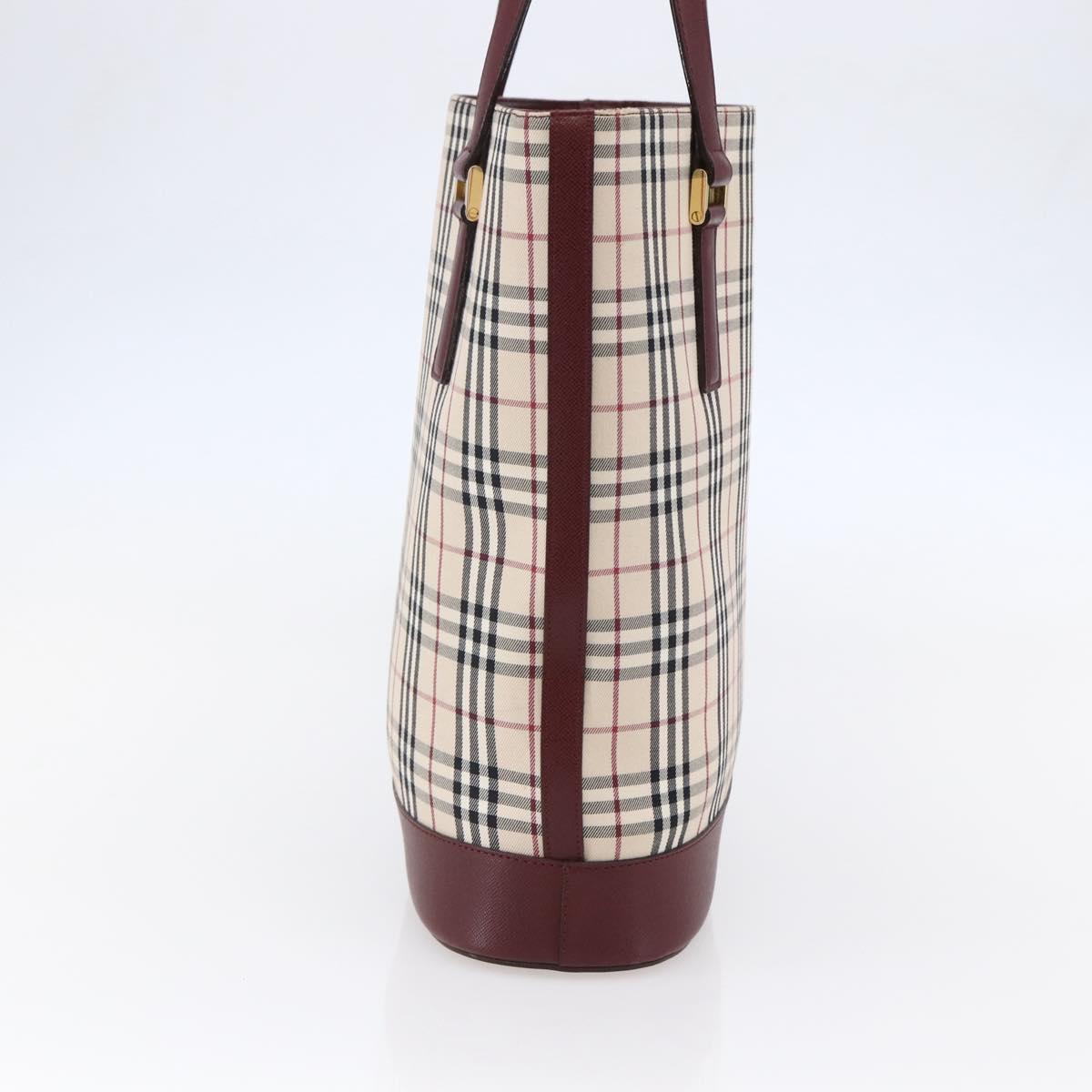 BURBERRY Nova Check Tote Bag Canvas Beige Gold Auth ep11287