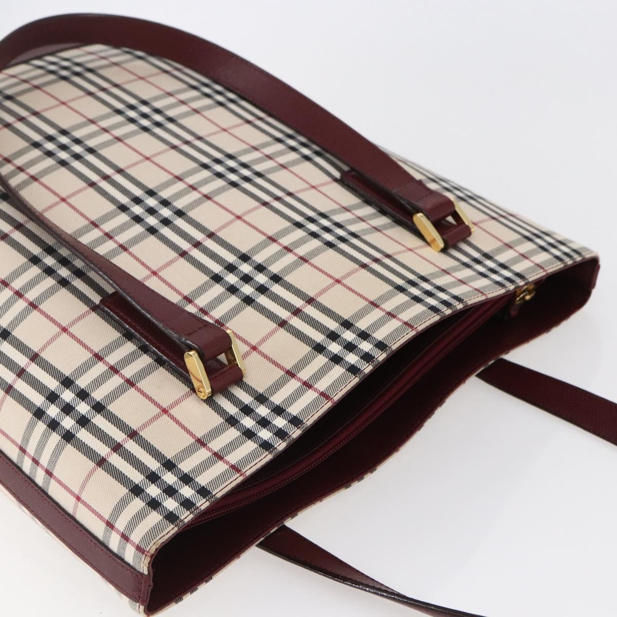 BURBERRY Nova Check Tote Bag Canvas Beige Gold Auth ep11287