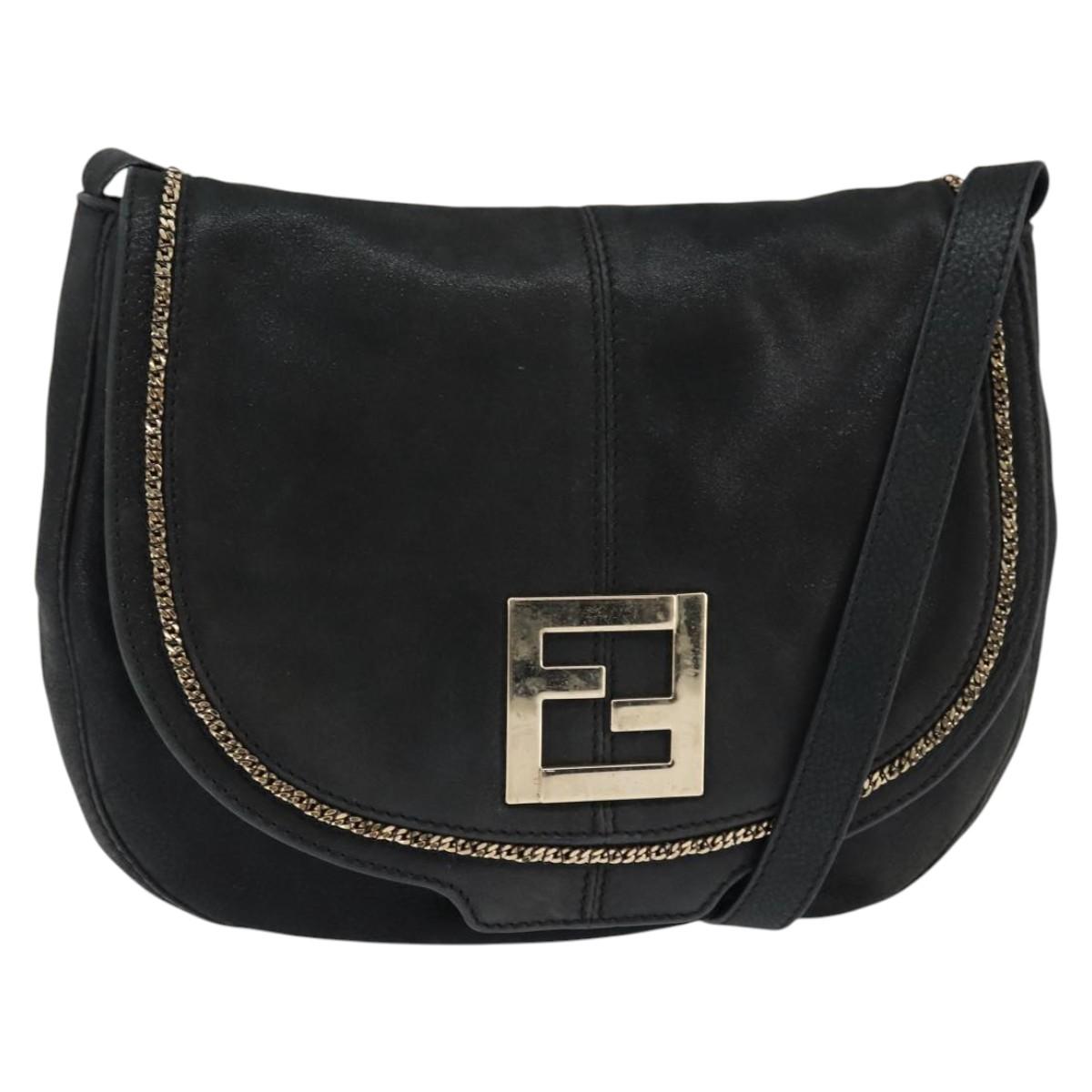FENDI Shoulder Bag polyester Black Gold Auth ep11289