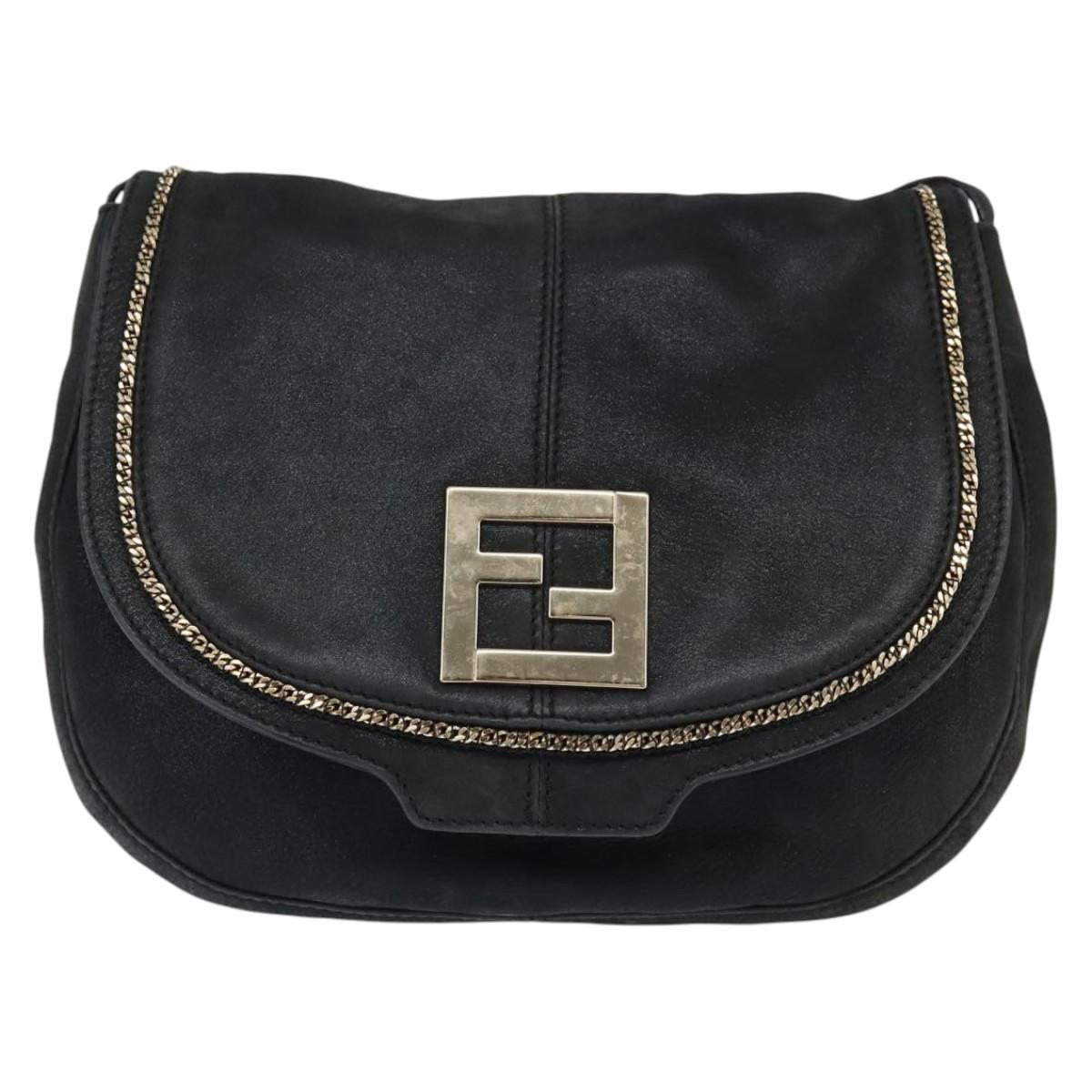 FENDI Shoulder Bag polyester Black Gold Auth ep11289