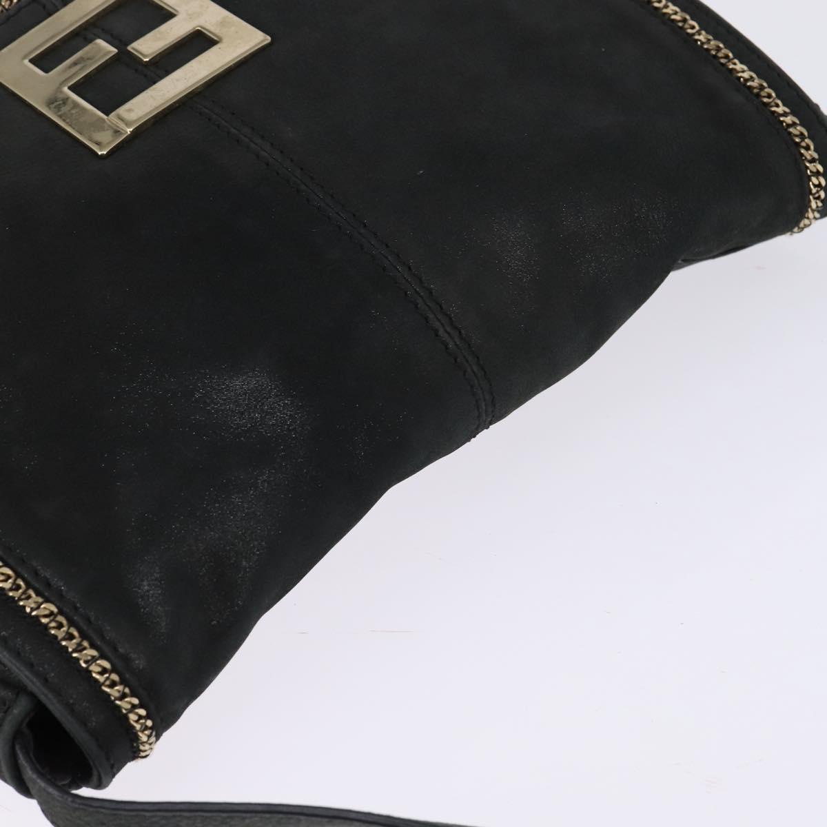 FENDI Shoulder Bag polyester Black Gold Auth ep11289