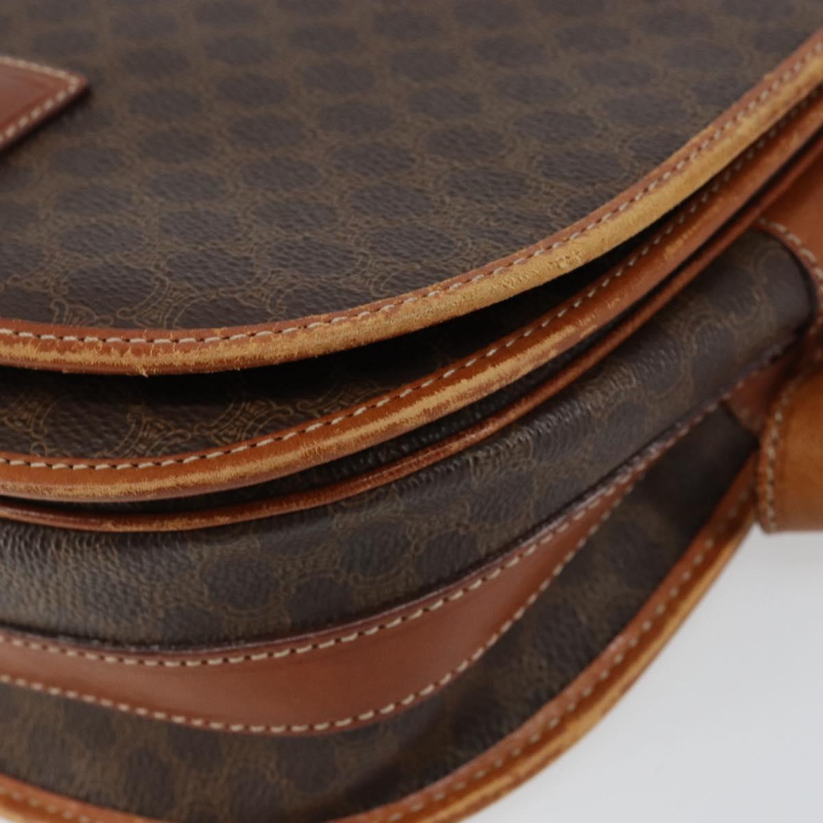 CELINE Macadam Canvas Shoulder Bag PVC Leather Brown Gold Auth ep11291