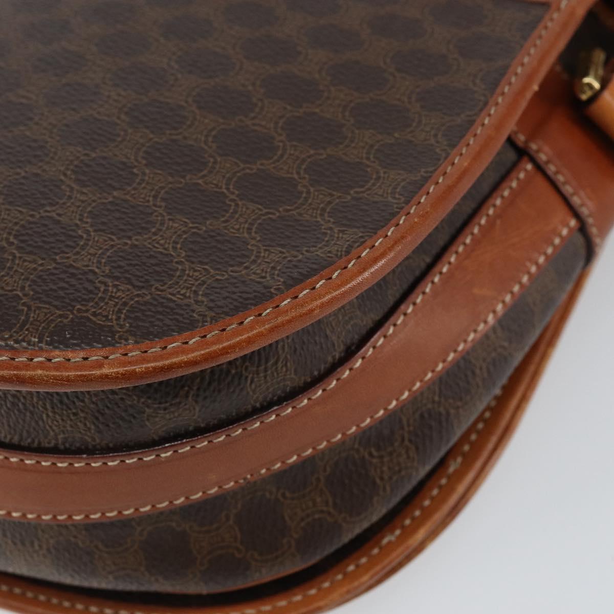 CELINE Macadam Canvas Shoulder Bag PVC Leather Brown Gold Auth ep11291