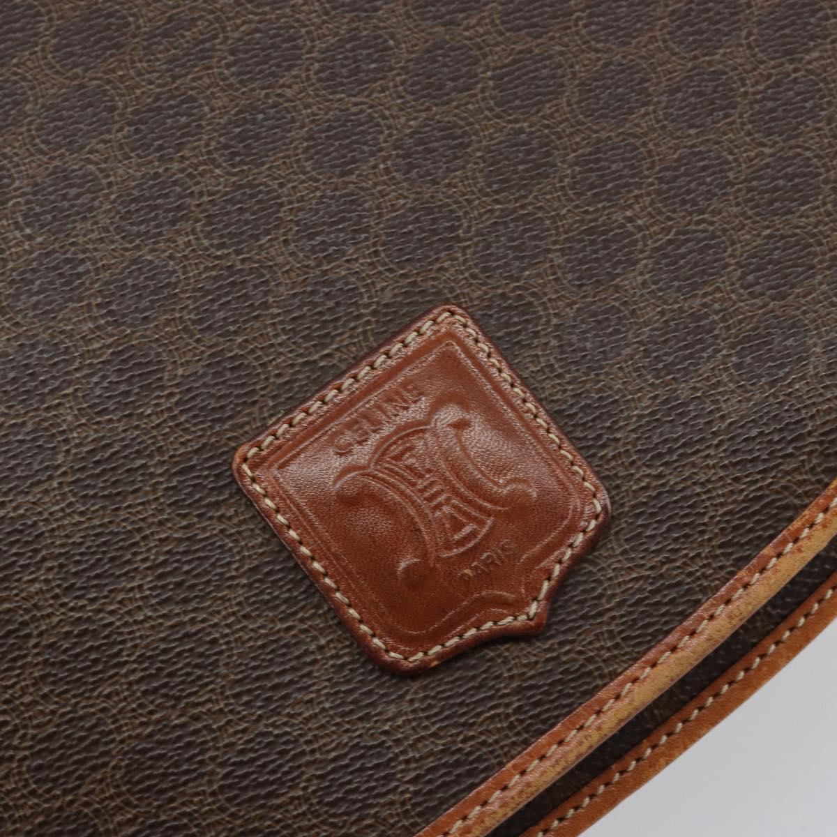 CELINE Macadam Canvas Shoulder Bag PVC Leather Brown Gold Auth ep11291