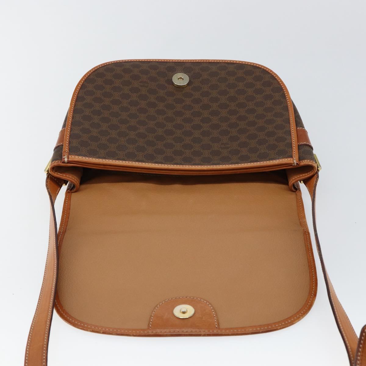 CELINE Macadam Canvas Shoulder Bag PVC Leather Brown Gold Auth ep11291