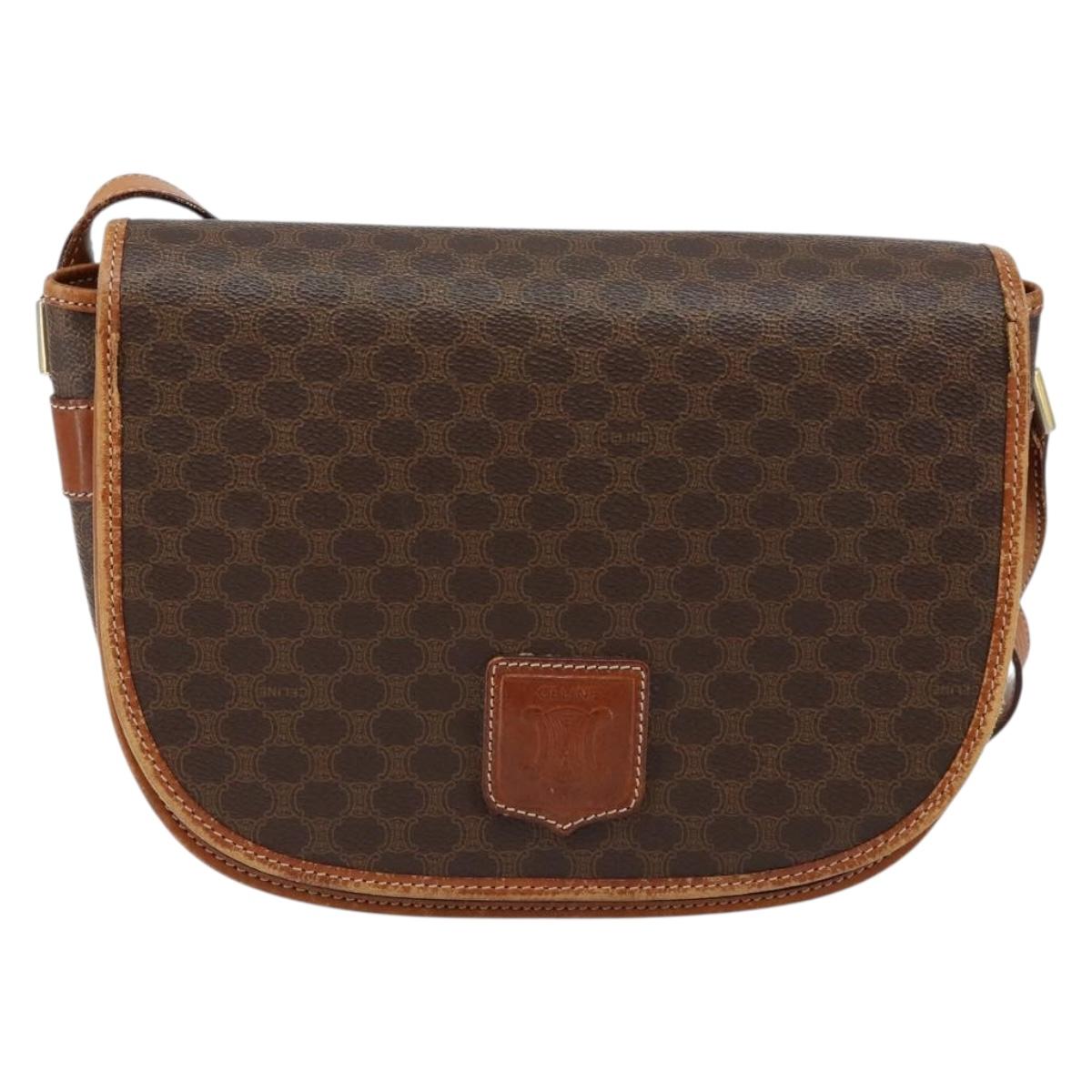 CELINE Macadam Canvas Shoulder Bag PVC Leather Brown Gold Auth ep11291