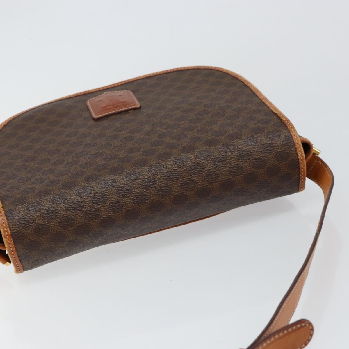 CELINE Macadam Canvas Shoulder Bag PVC Leather Brown Gold Auth ep11291
