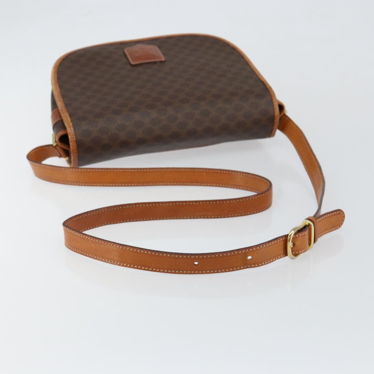 CELINE Macadam Canvas Shoulder Bag PVC Leather Brown Gold Auth ep11291