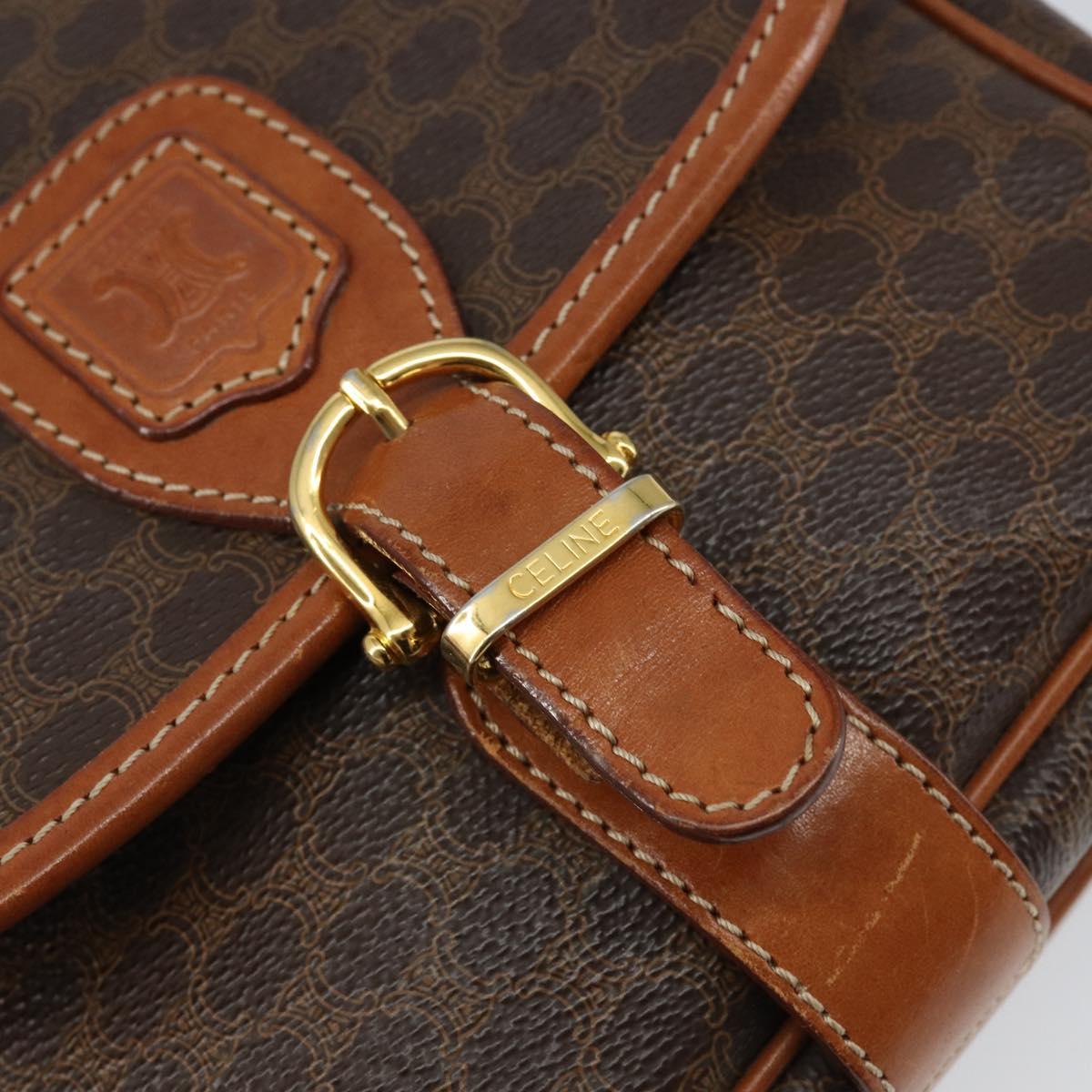 CELINE Macadam Canvas Shoulder Bag PVC Leather Brown Gold Auth ep11299