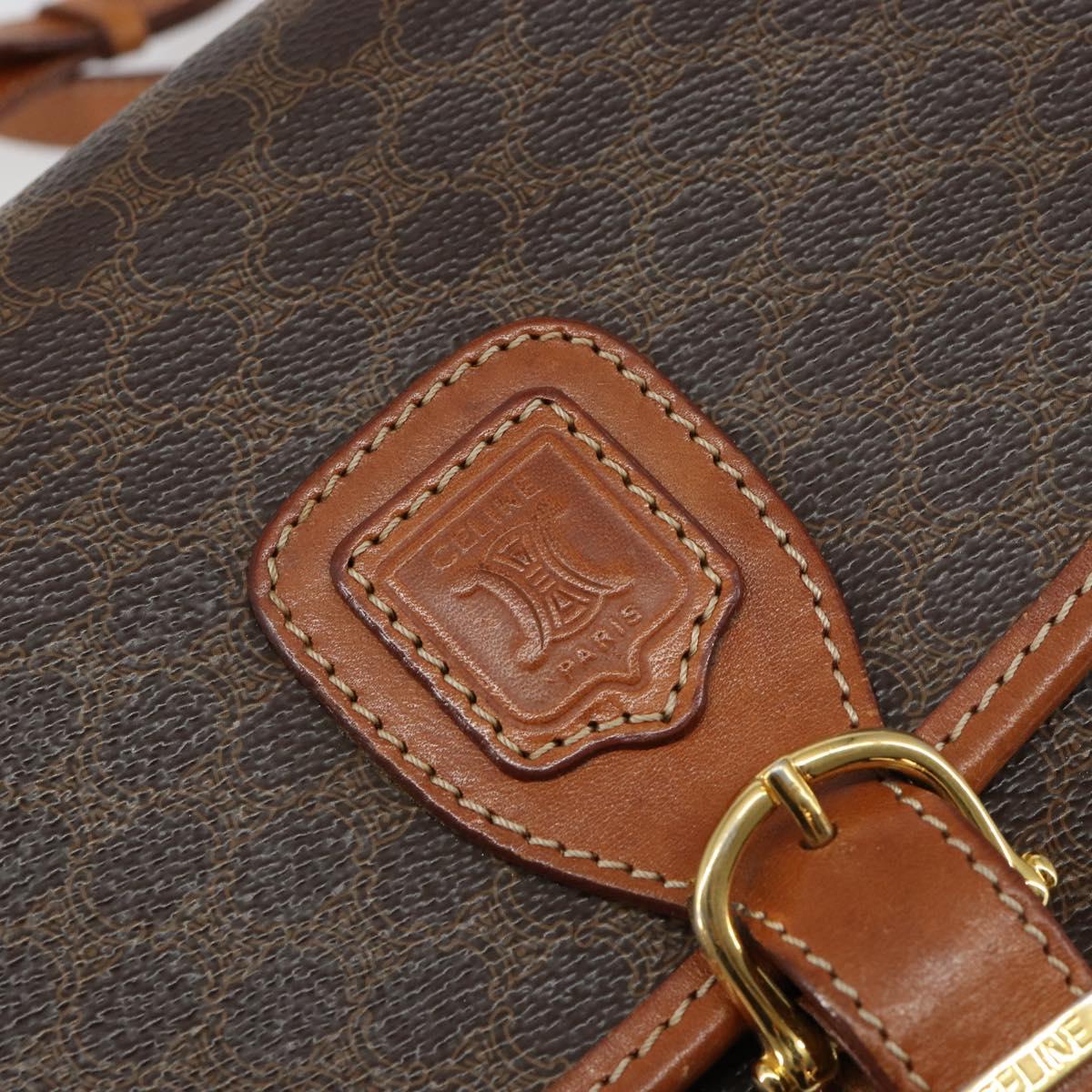 CELINE Macadam Canvas Shoulder Bag PVC Leather Brown Gold Auth ep11299