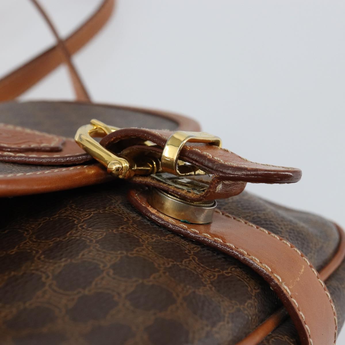 CELINE Macadam Canvas Shoulder Bag PVC Leather Brown Gold Auth ep11299