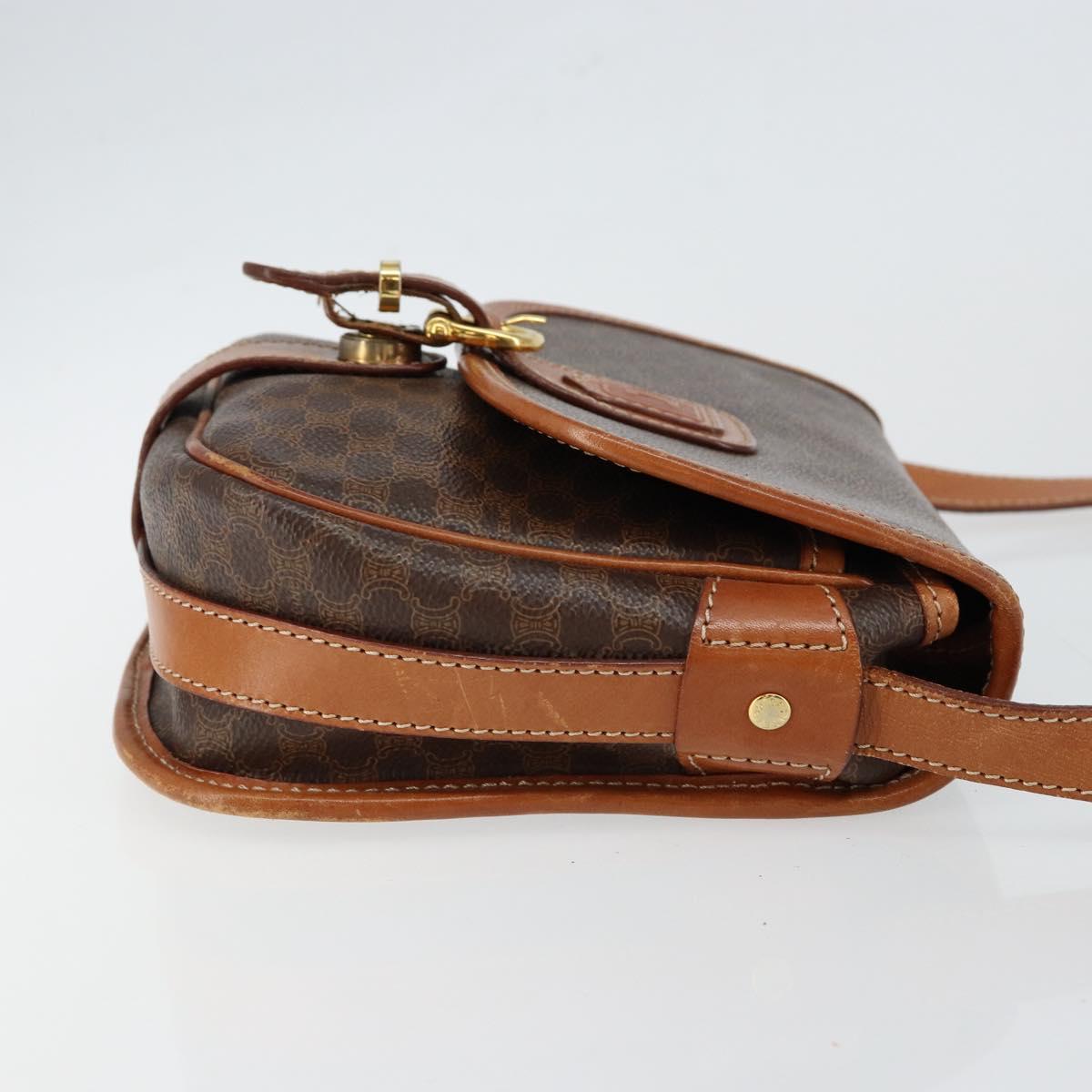 CELINE Macadam Canvas Shoulder Bag PVC Leather Brown Gold Auth ep11299