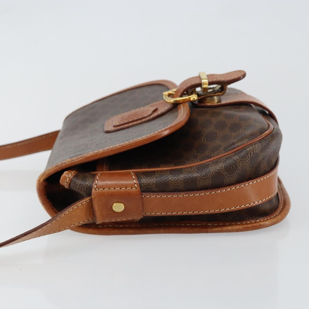 CELINE Macadam Canvas Shoulder Bag PVC Leather Brown Gold Auth ep11299