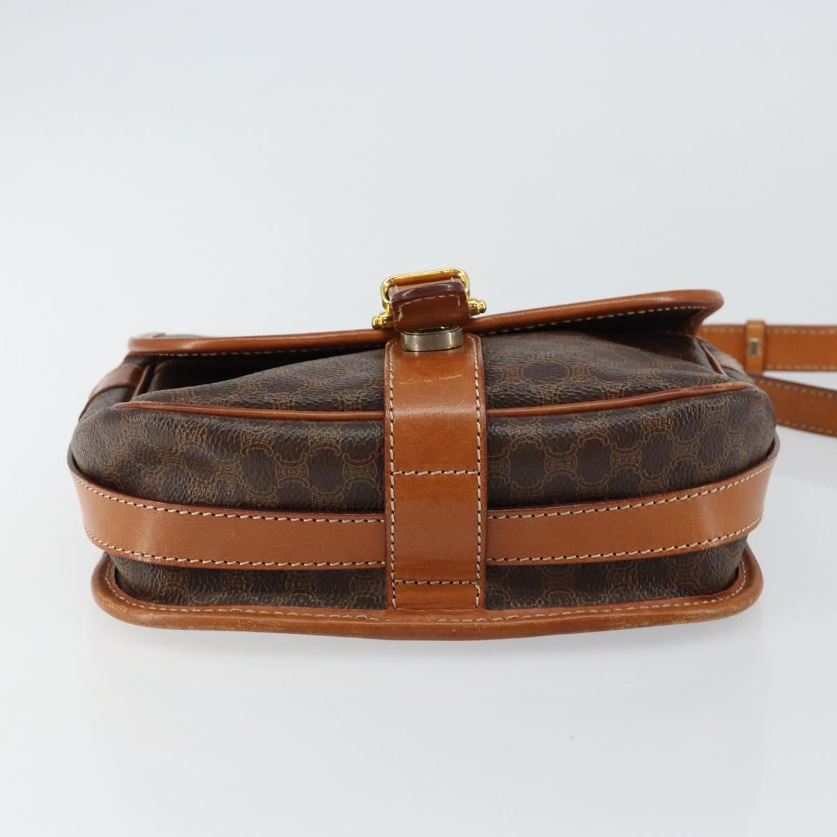 CELINE Macadam Canvas Shoulder Bag PVC Leather Brown Gold Auth ep11299