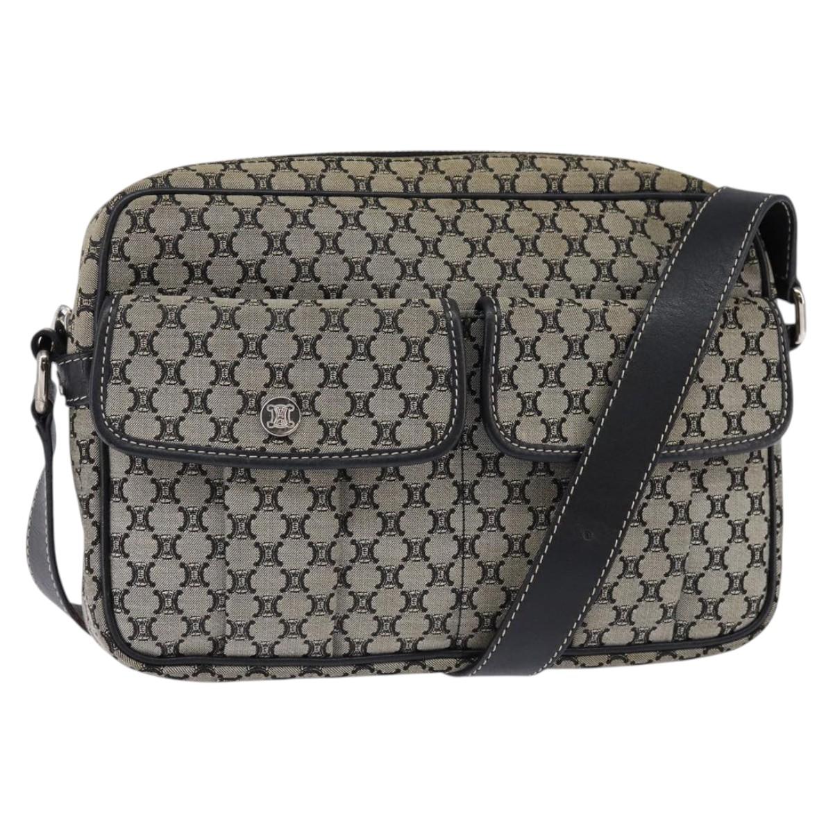 CELINE Macadam Canvas Shoulder Bag Navy Gold Auth ep11305