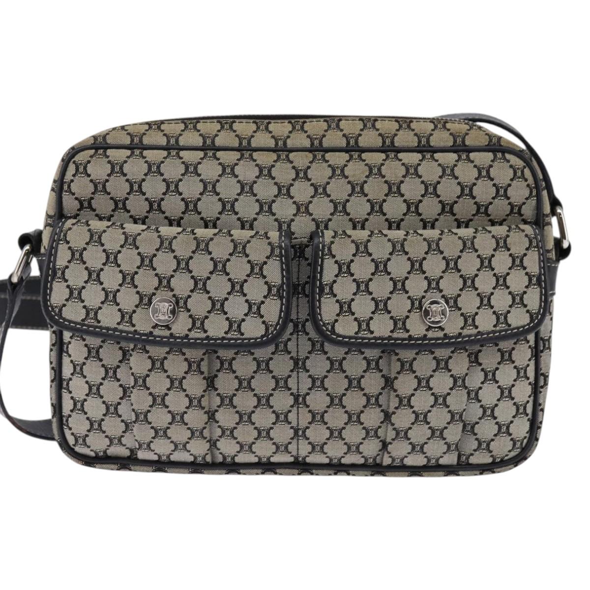 CELINE Macadam Canvas Shoulder Bag Navy Gold Auth ep11305