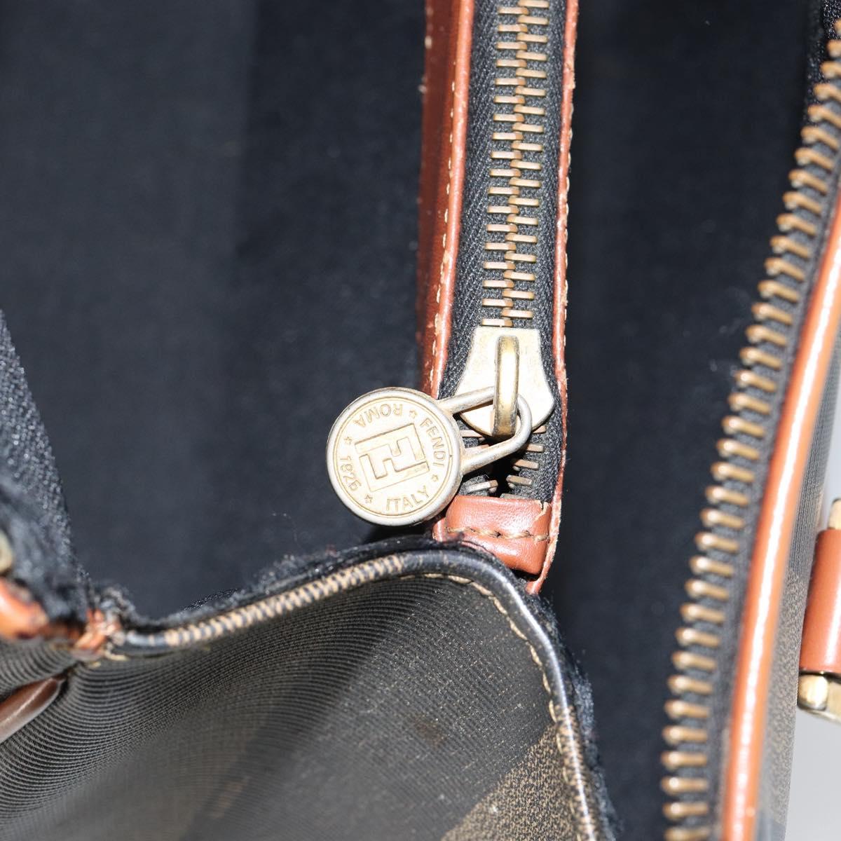 FENDI Pecan Canvas Hand Bag PVC Brown Gold Auth ep11310