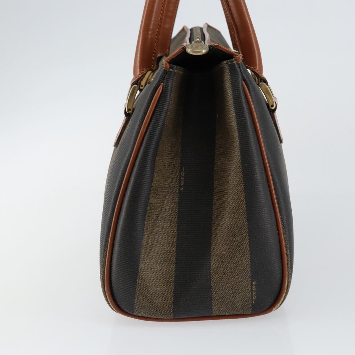FENDI Pecan Canvas Hand Bag PVC Brown Gold Auth ep11310