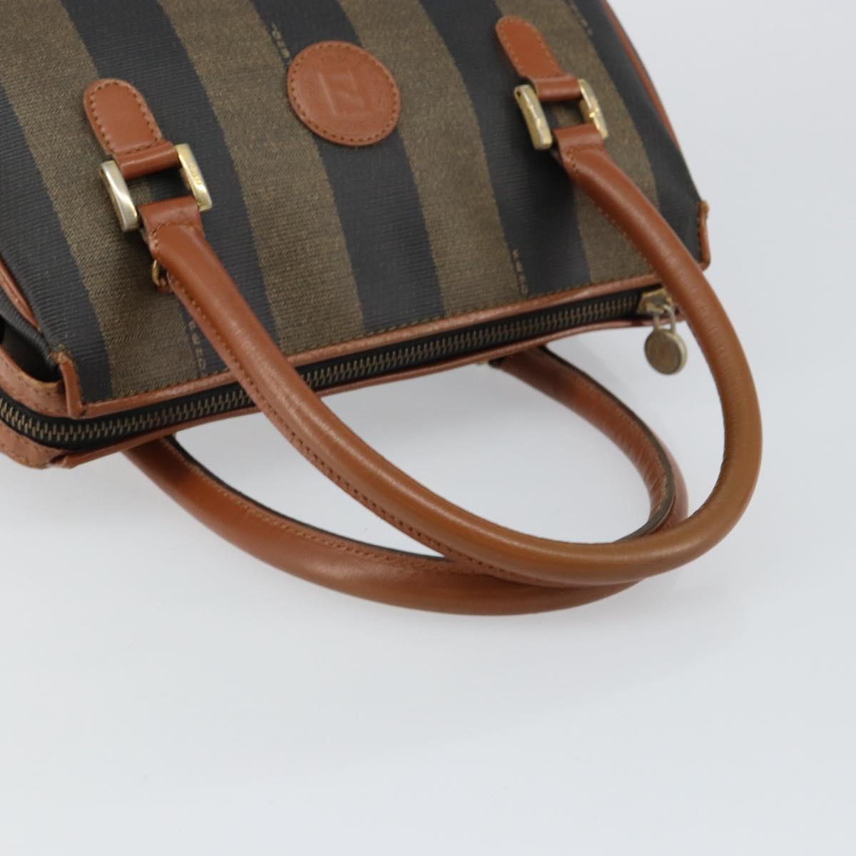 FENDI Pecan Canvas Hand Bag PVC Brown Gold Auth ep11310
