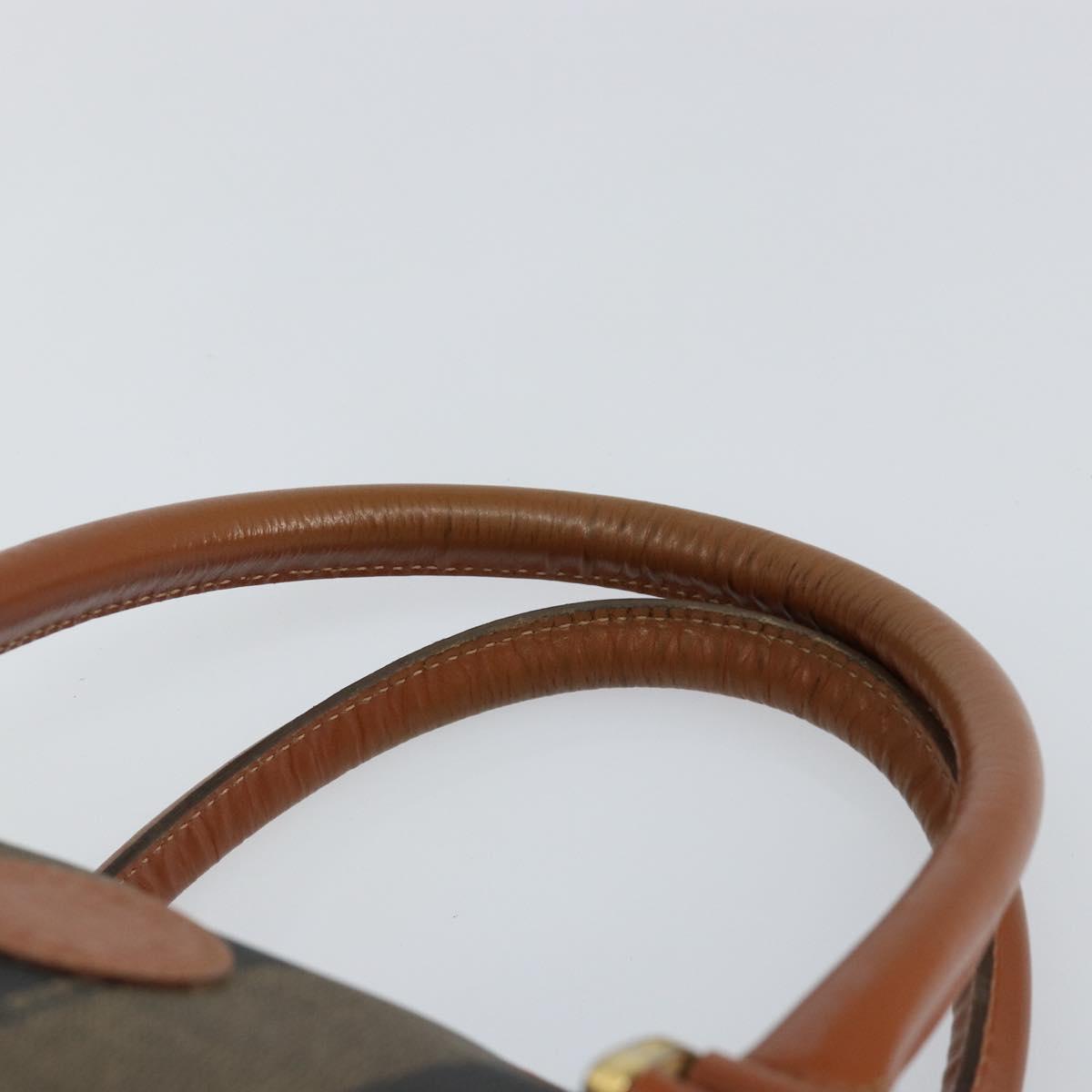 FENDI Pecan Canvas Hand Bag PVC Brown Gold Auth ep11310