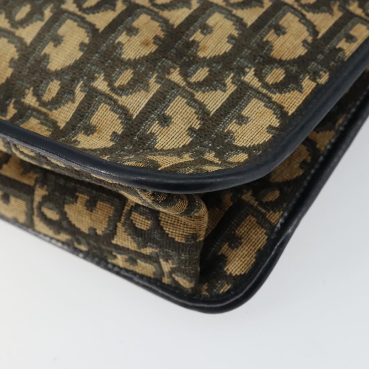 Christian Dior Trotter Canvas Clutch Bag Navy Gold Auth ep11315