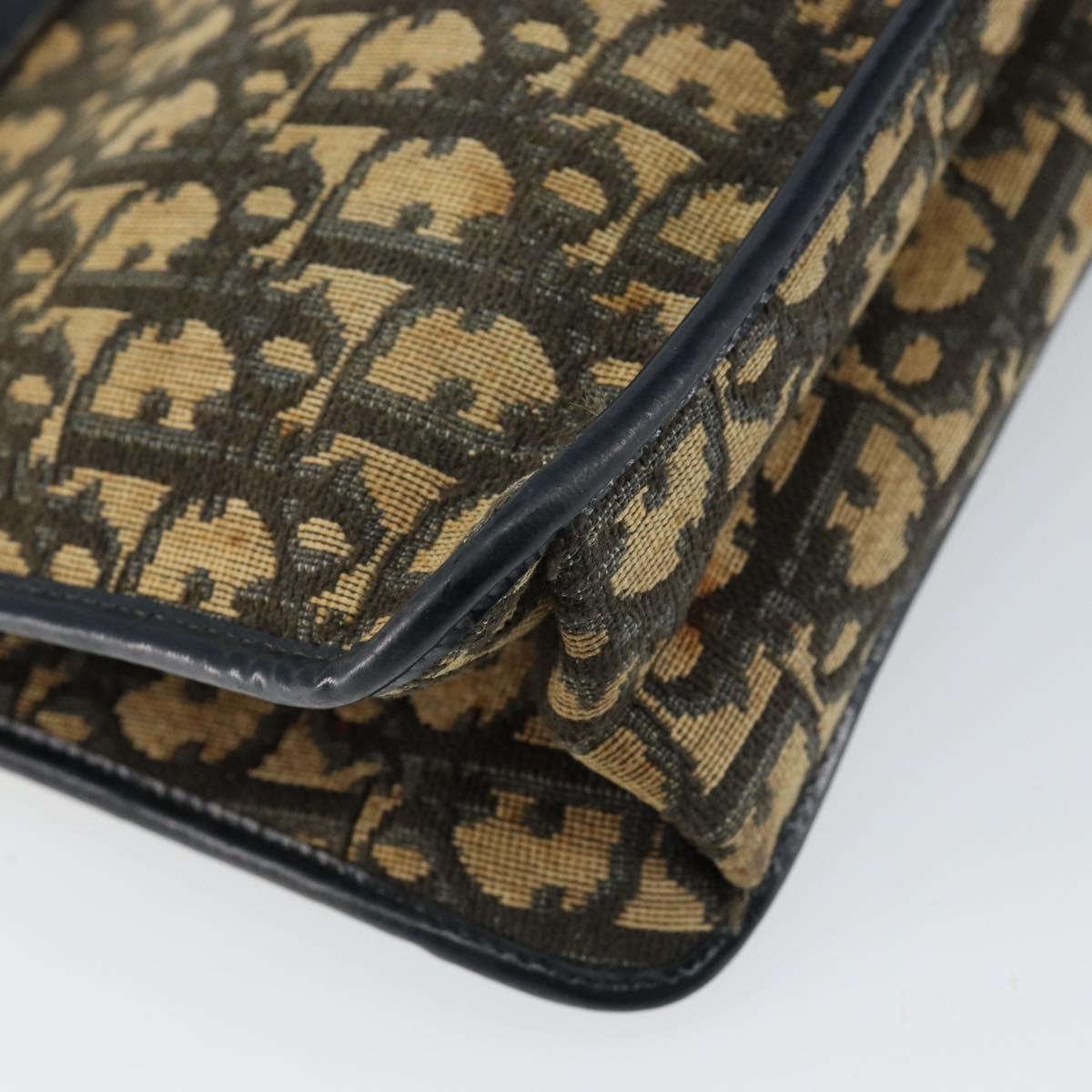 Christian Dior Trotter Canvas Clutch Bag Navy Gold Auth ep11315
