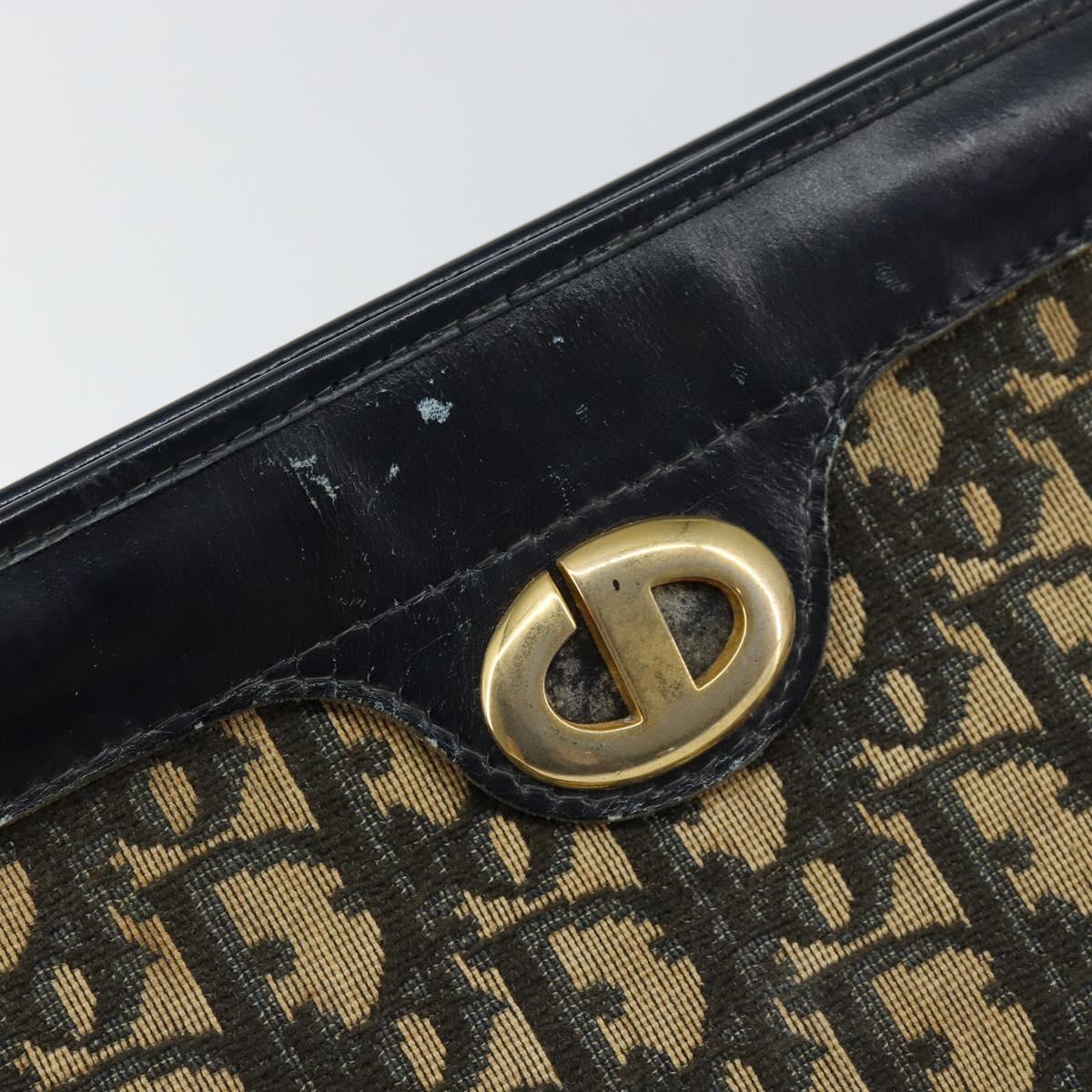 Christian Dior Trotter Canvas Clutch Bag Navy Gold Auth ep11315