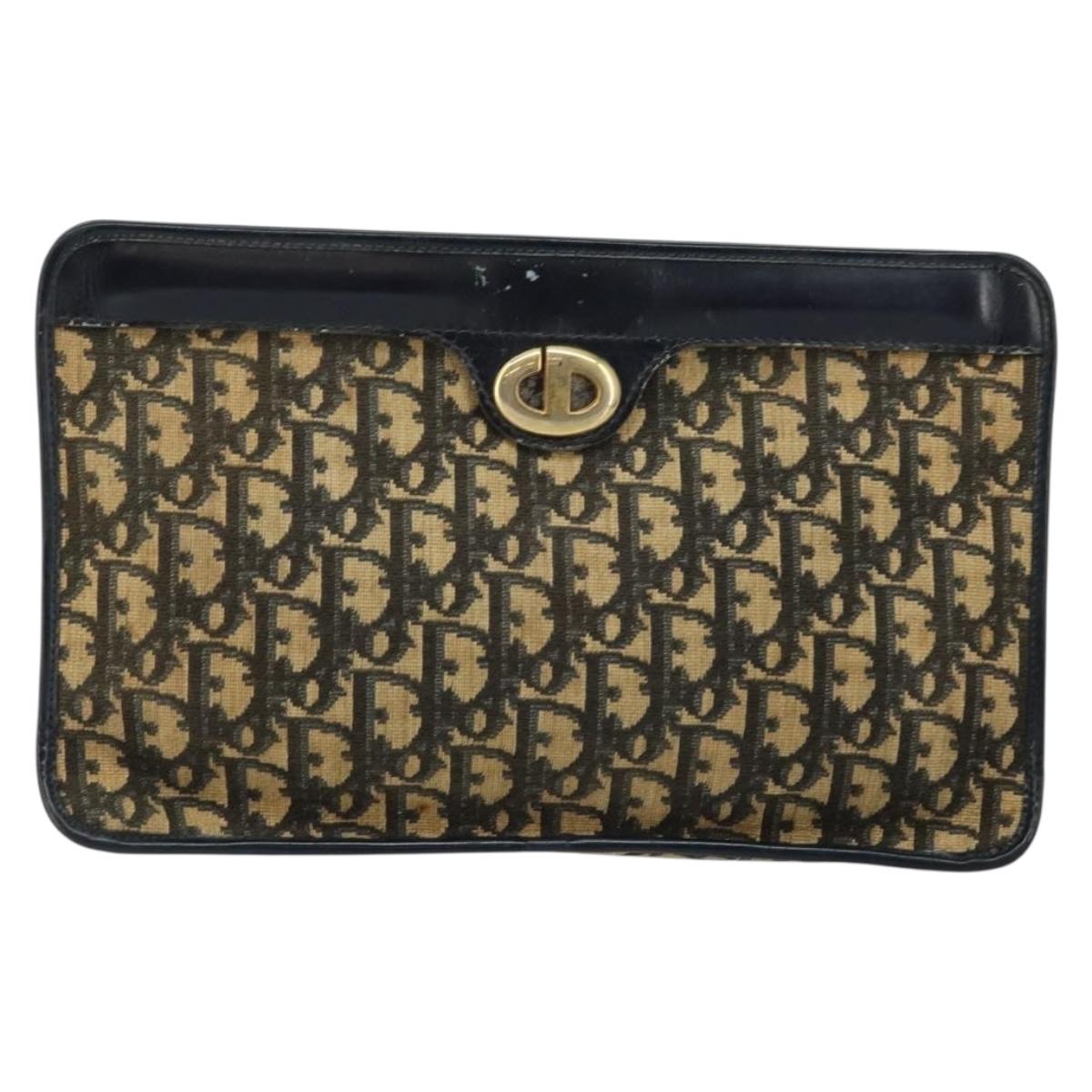 Christian Dior Trotter Canvas Clutch Bag Navy Gold Auth ep11315