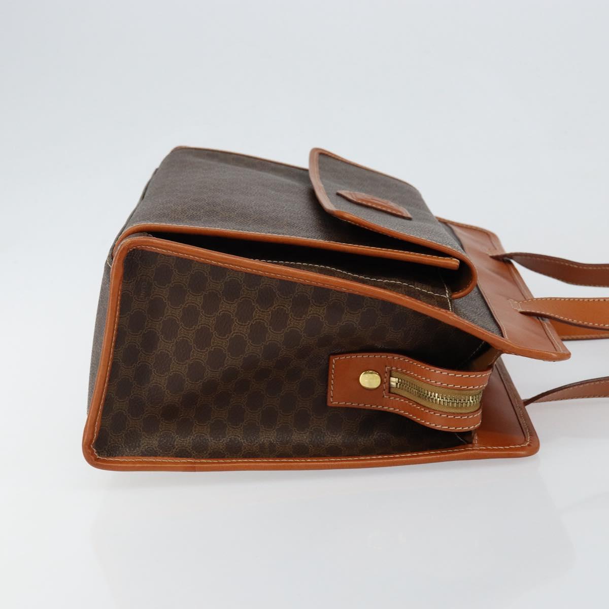 CELINE Macadam Canvas Tote Bag PVC Leather Brown Gold Auth ep11322