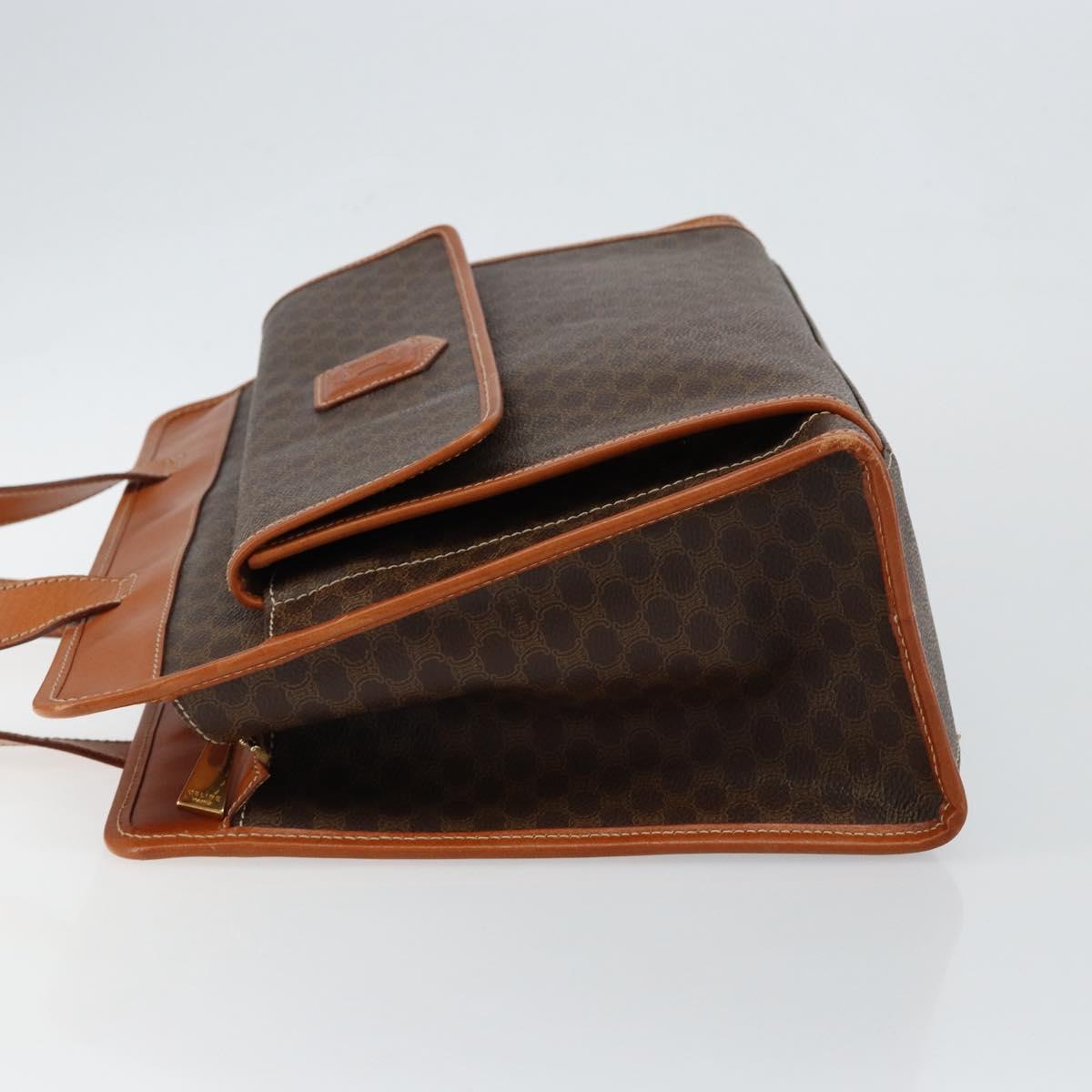 CELINE Macadam Canvas Tote Bag PVC Leather Brown Gold Auth ep11322
