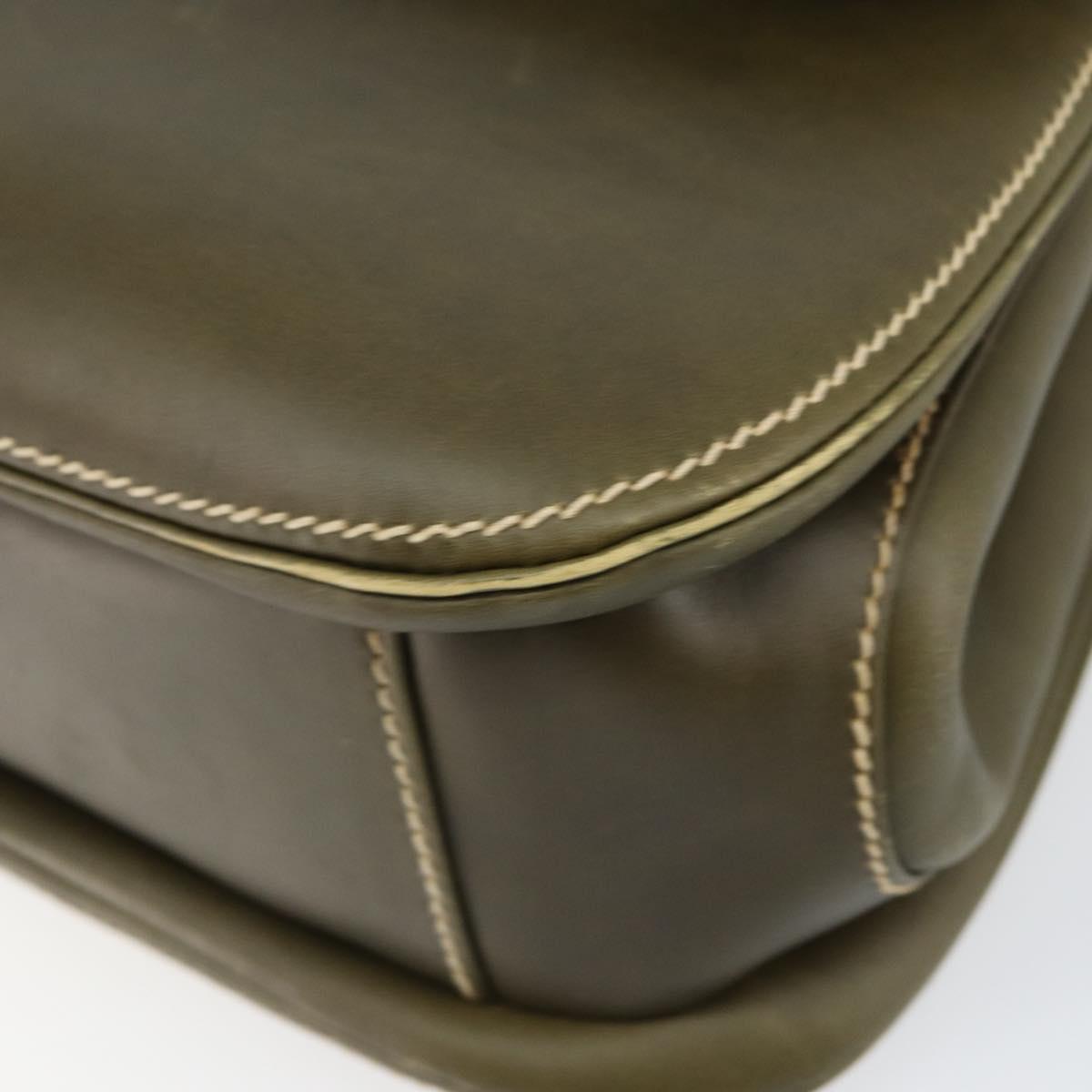 GUCCI Bamboo Hand Bag Leather Khaki Gold Auth ep11339