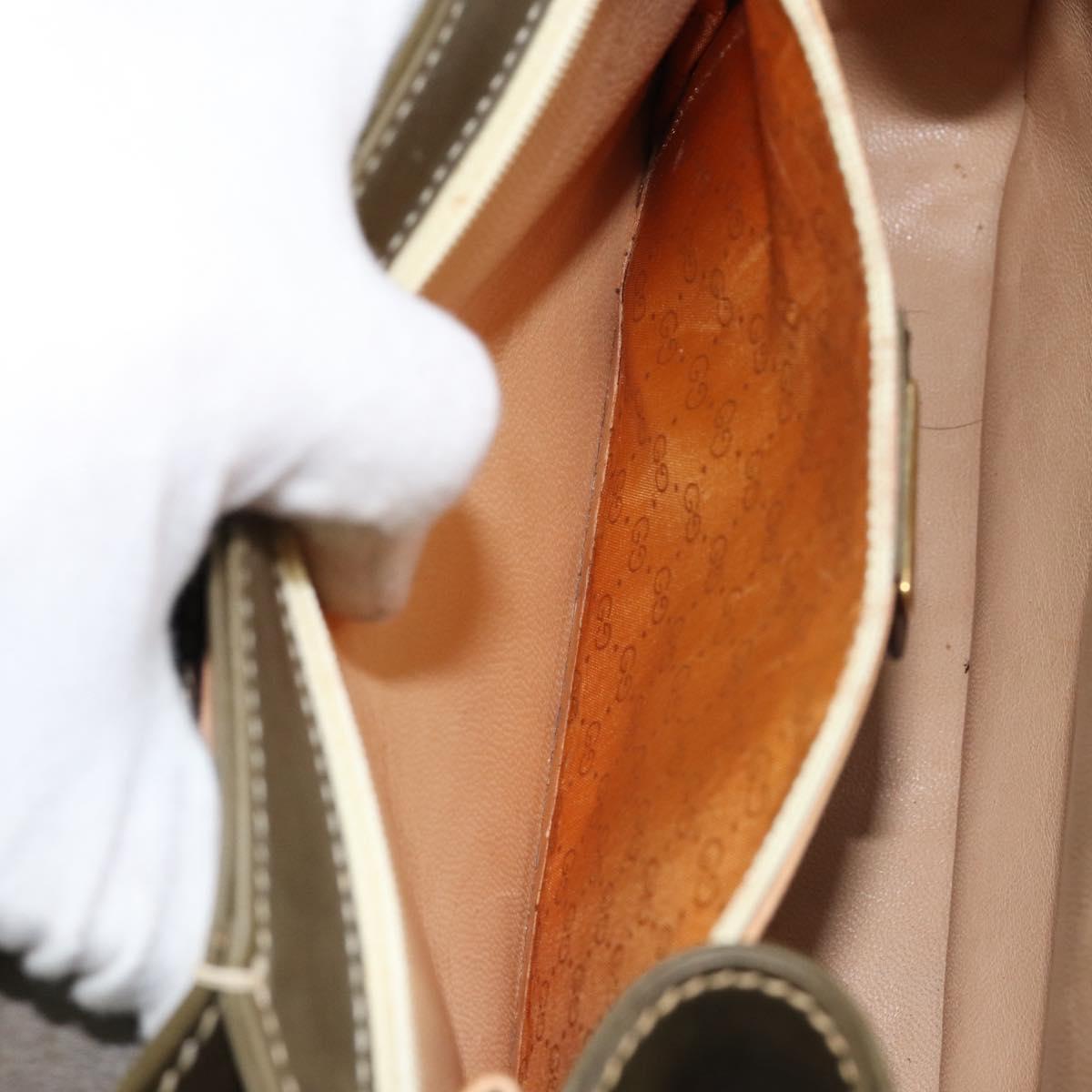 GUCCI Bamboo Hand Bag Leather Khaki Gold Auth ep11339