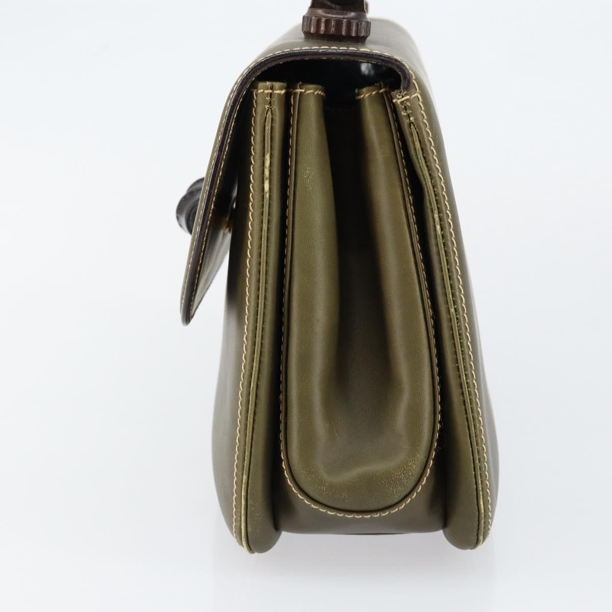 GUCCI Bamboo Hand Bag Leather Khaki Gold Auth ep11339