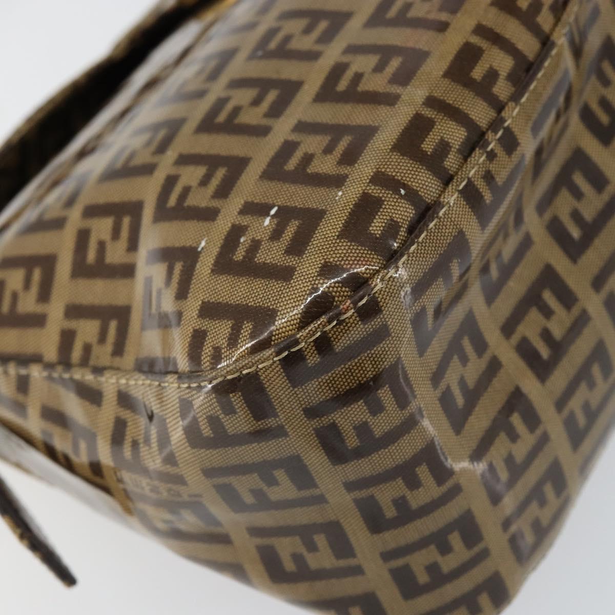 FENDI Zucchino Canvas Mamma Baguette Shoulder Bag Beige Gold Auth ep11341