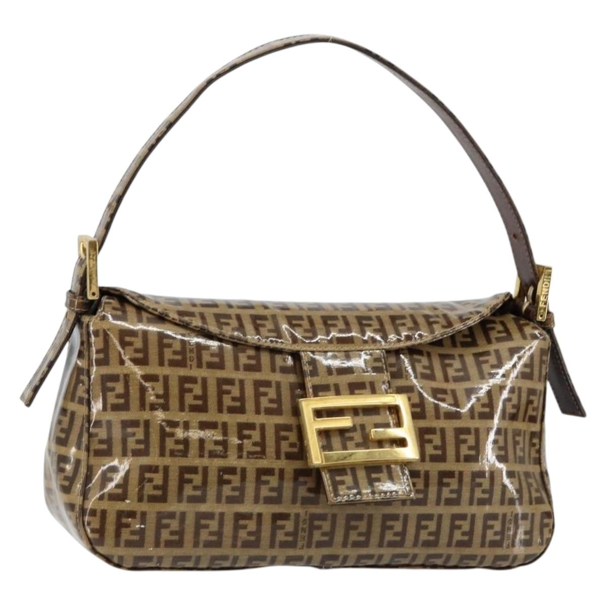 FENDI Zucchino Canvas Mamma Baguette Shoulder Bag Beige Gold Auth ep11341