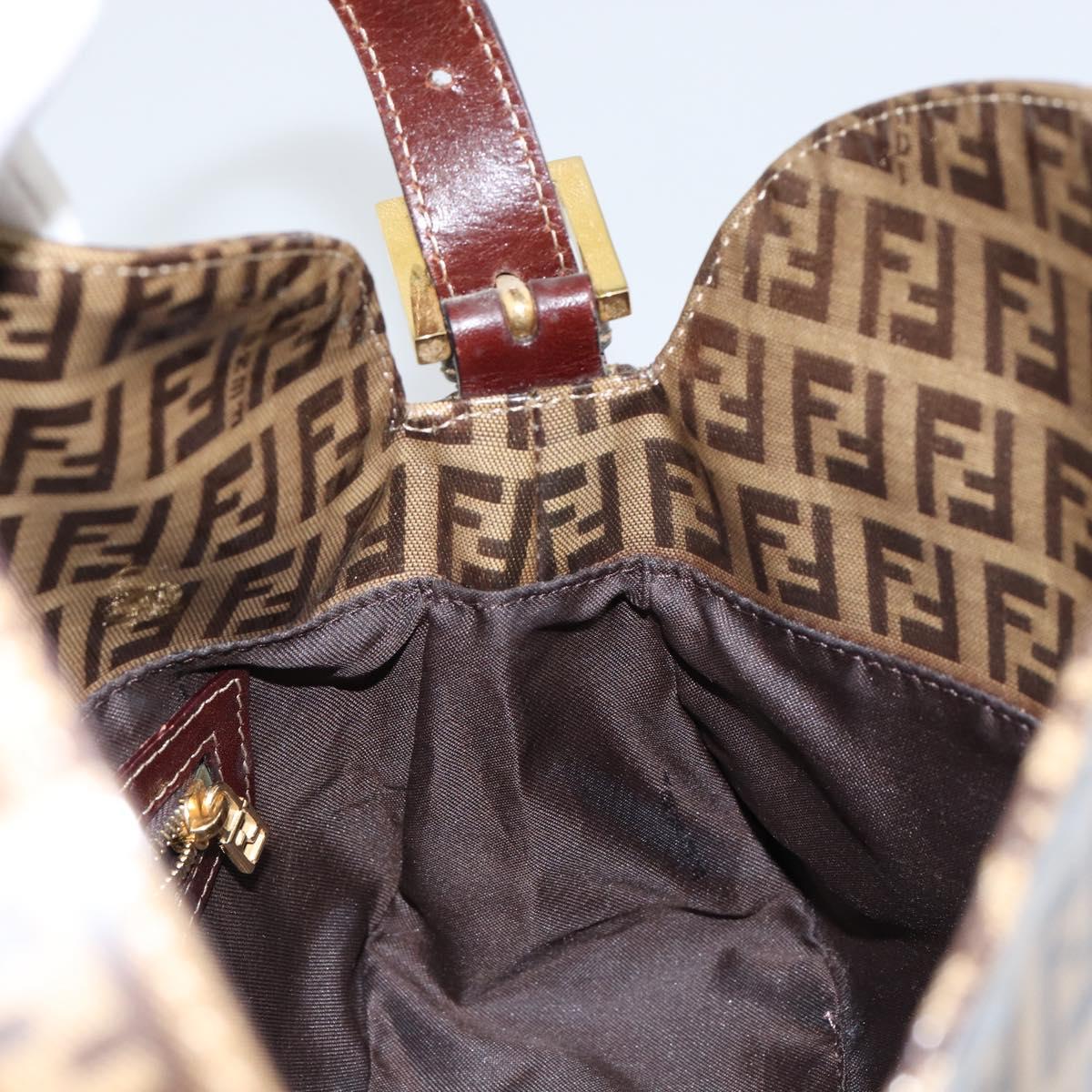 FENDI Zucchino Canvas Mamma Baguette Shoulder Bag Beige Gold Auth ep11341