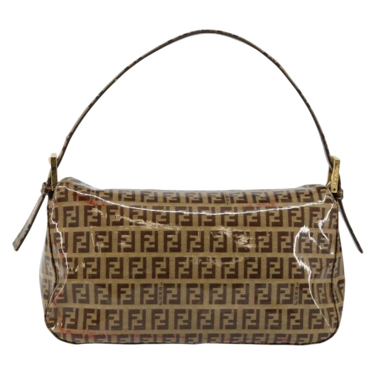 FENDI Zucchino Canvas Mamma Baguette Shoulder Bag Beige Gold Auth ep11341