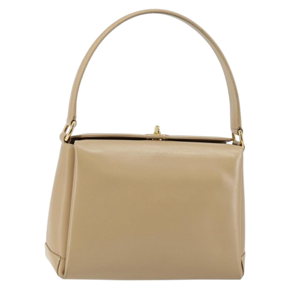 GUCCI Shoulder Bag Leather Beige Gold Auth ep11343