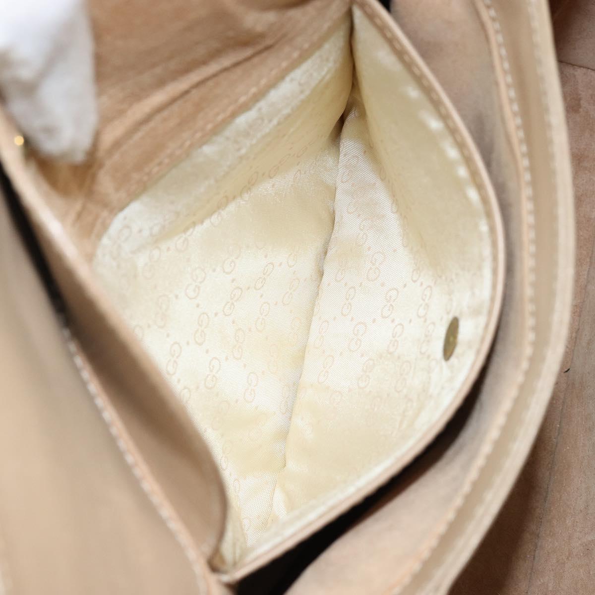GUCCI Shoulder Bag Leather Beige Gold Auth ep11343