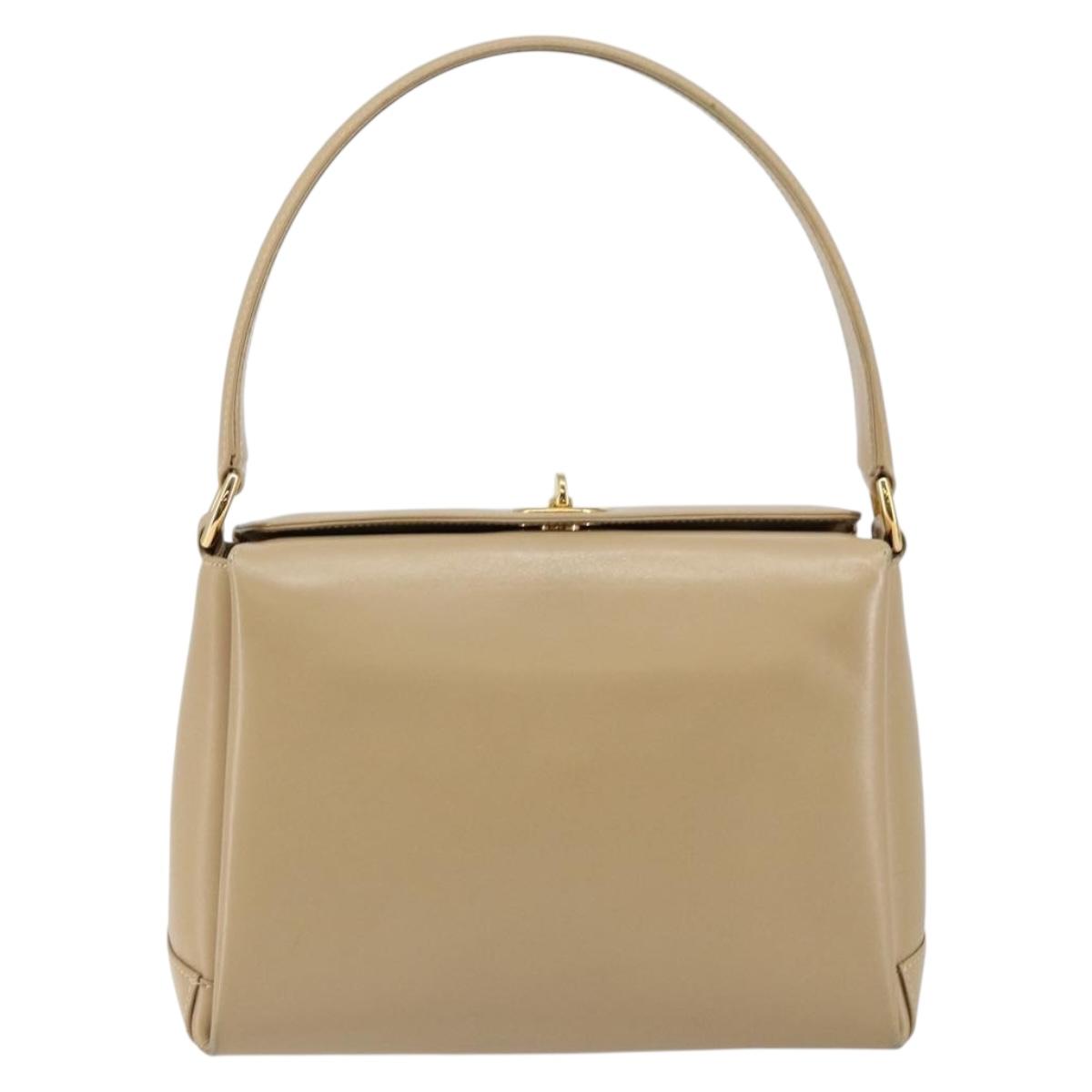 GUCCI Shoulder Bag Leather Beige Gold Auth ep11343