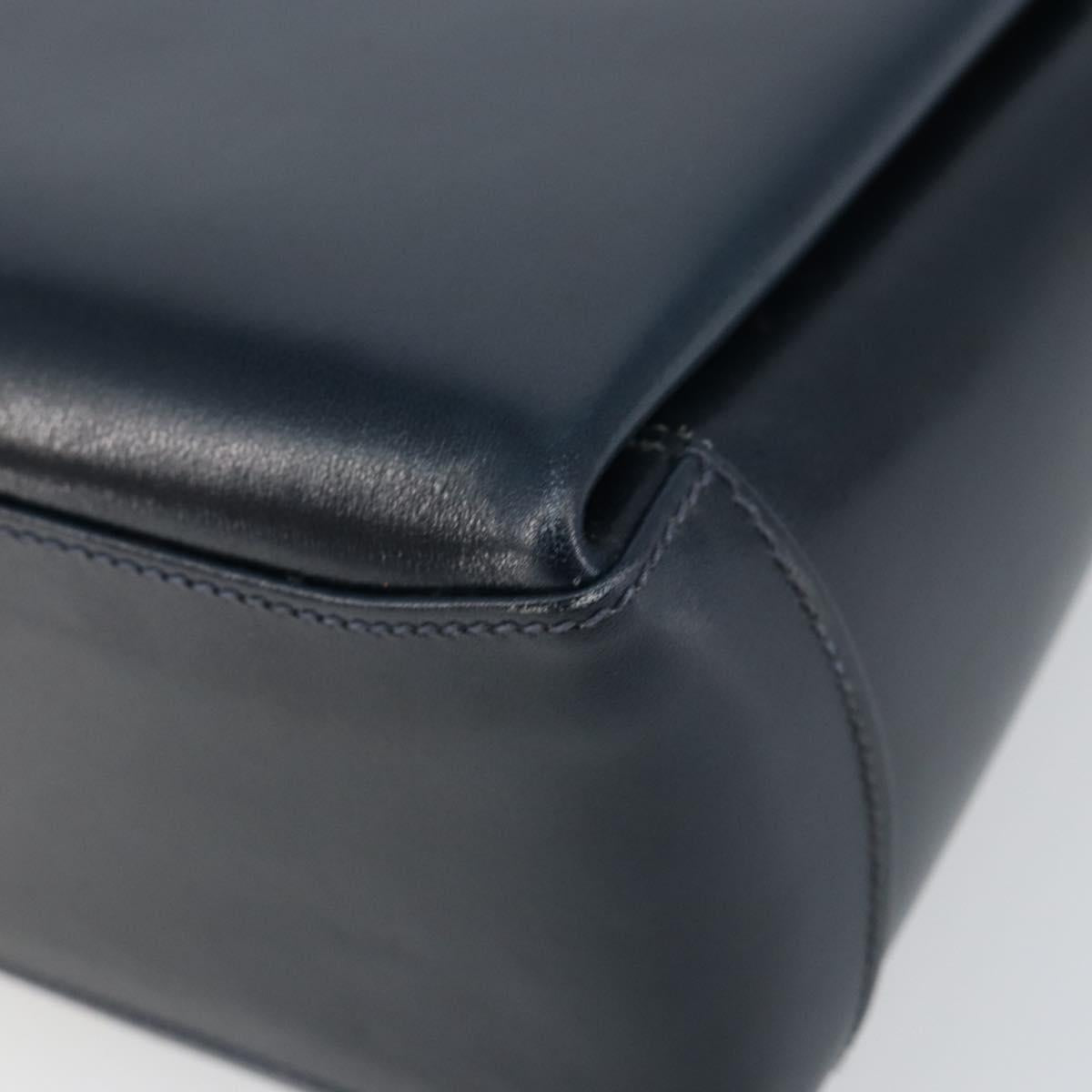 GUCCI Shoulder Bag Leather Navy Gold Auth ep11344