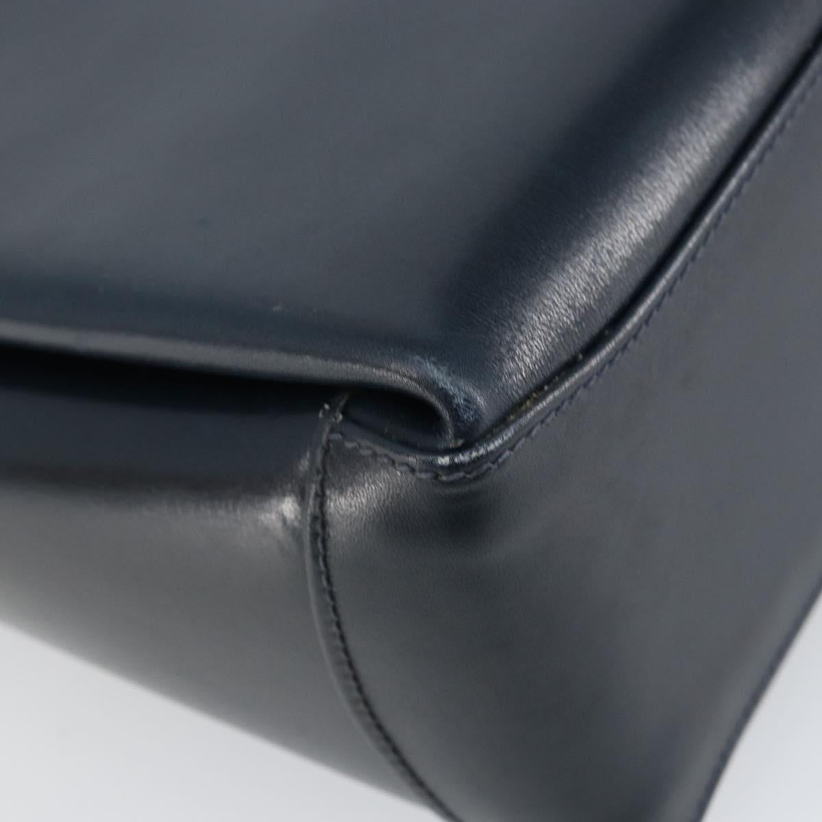 GUCCI Shoulder Bag Leather Navy Gold Auth ep11344