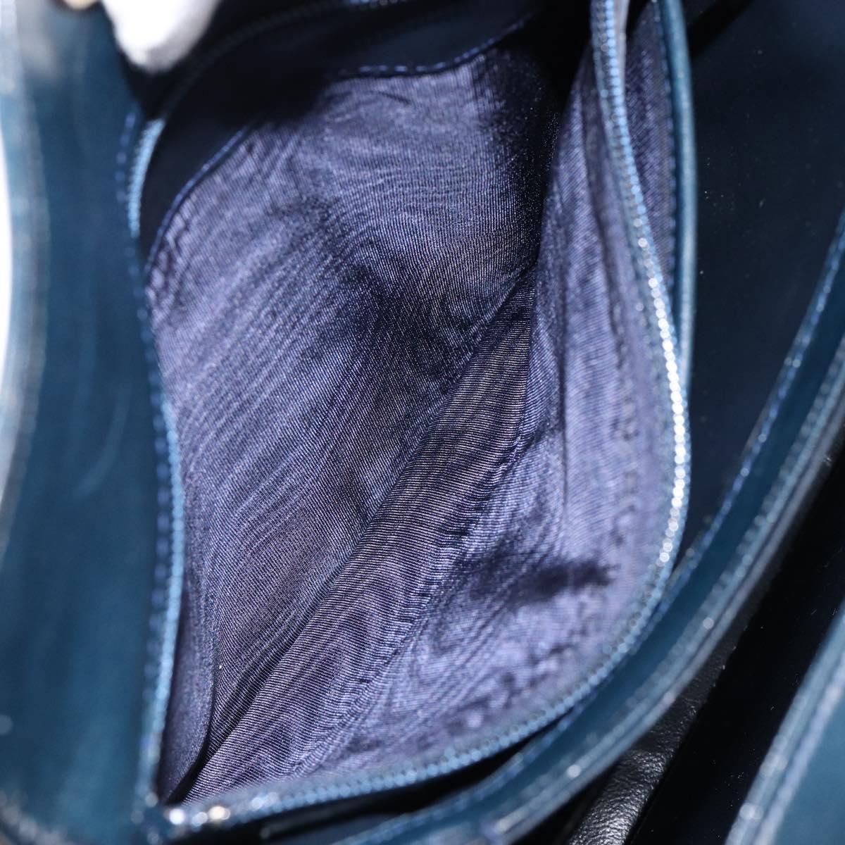 GUCCI Shoulder Bag Leather Navy Gold Auth ep11344