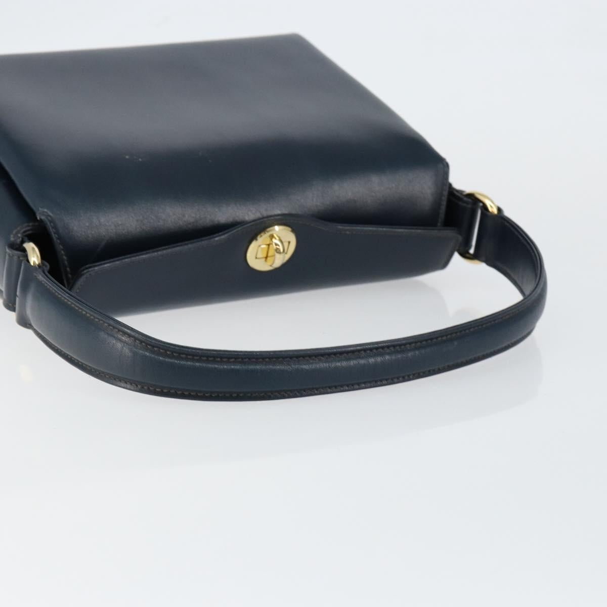 GUCCI Shoulder Bag Leather Navy Gold Auth ep11344