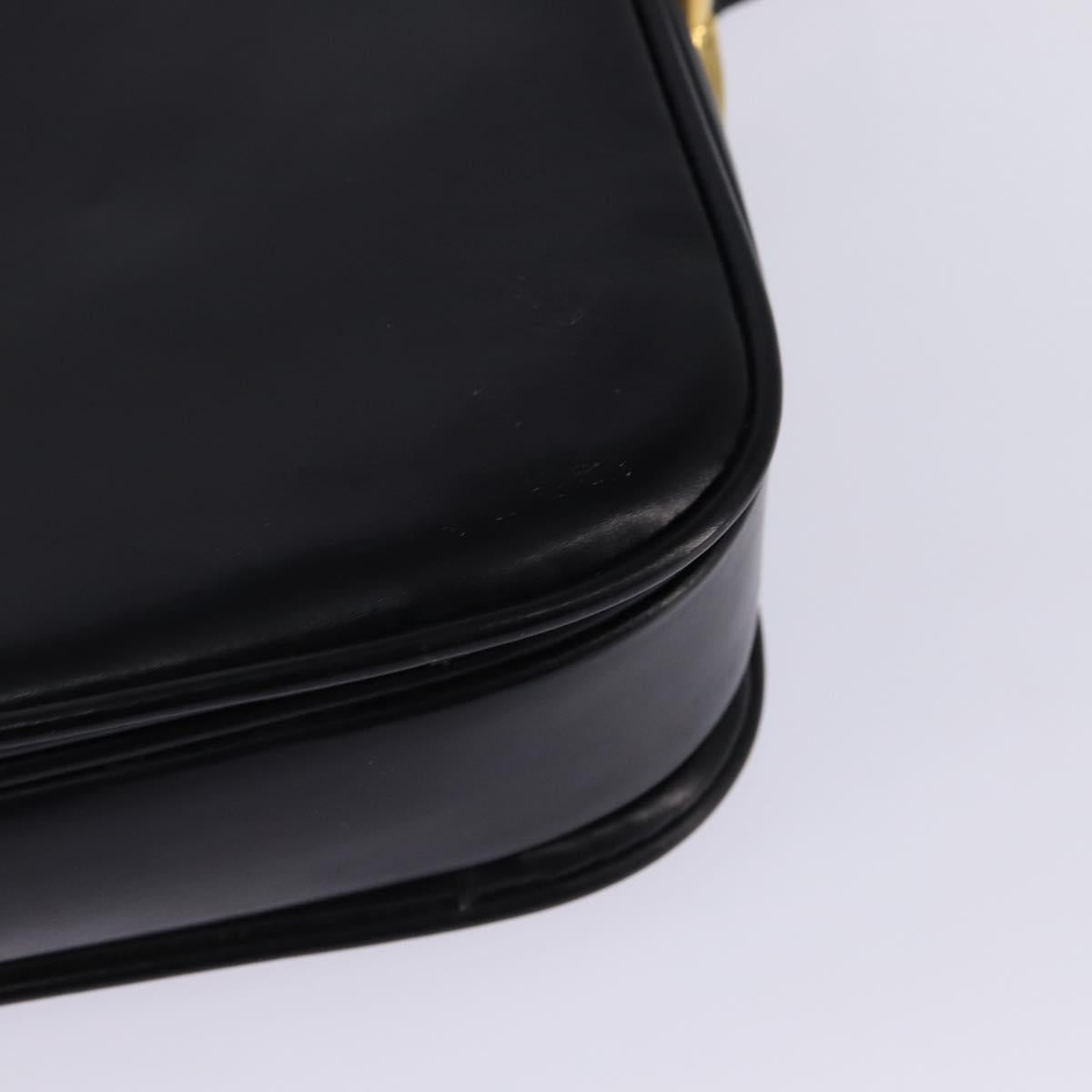 CELINE Horse Carriage Shoulder Bag Leather Black Gold Auth ep11350