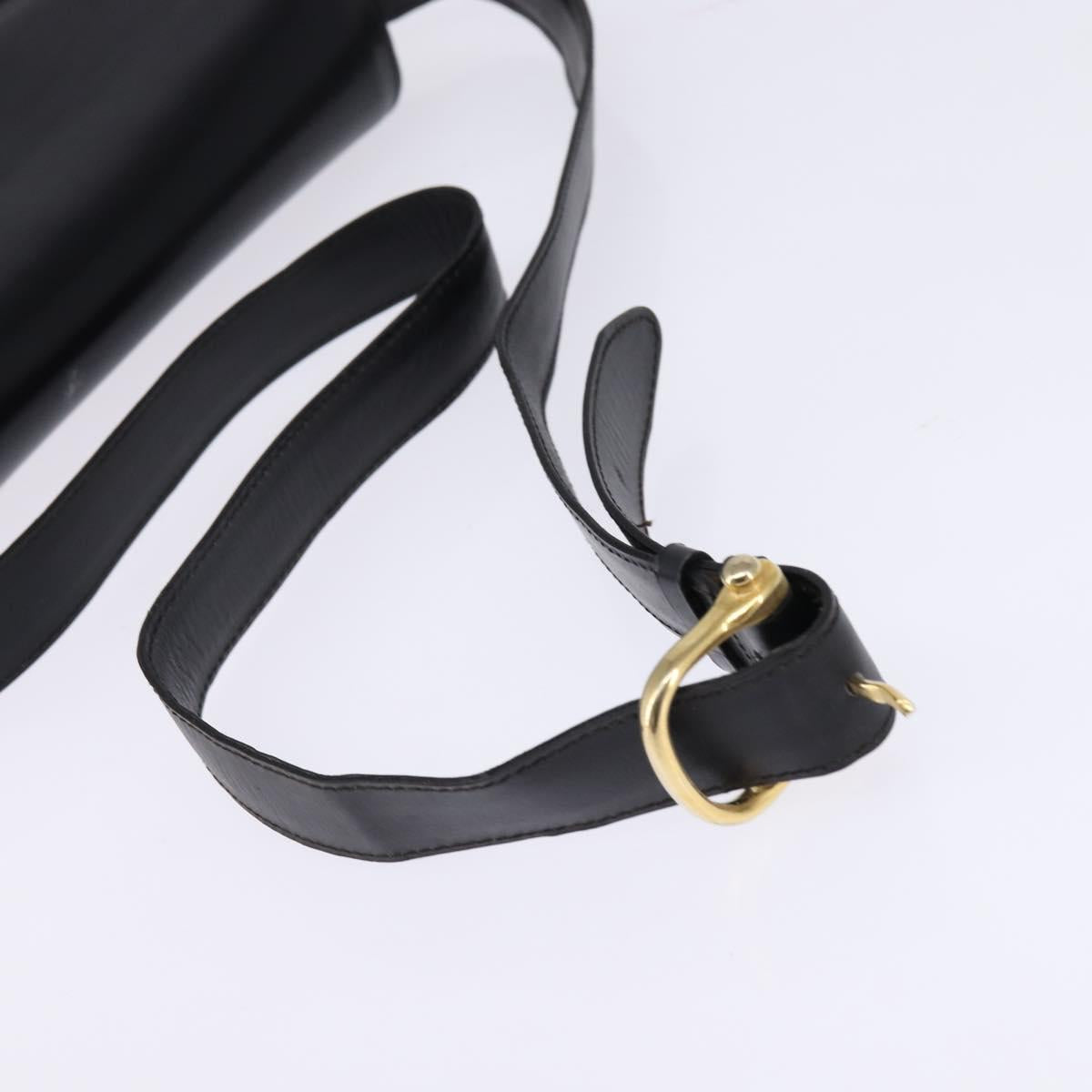 CELINE Horse Carriage Shoulder Bag Leather Black Gold Auth ep11350