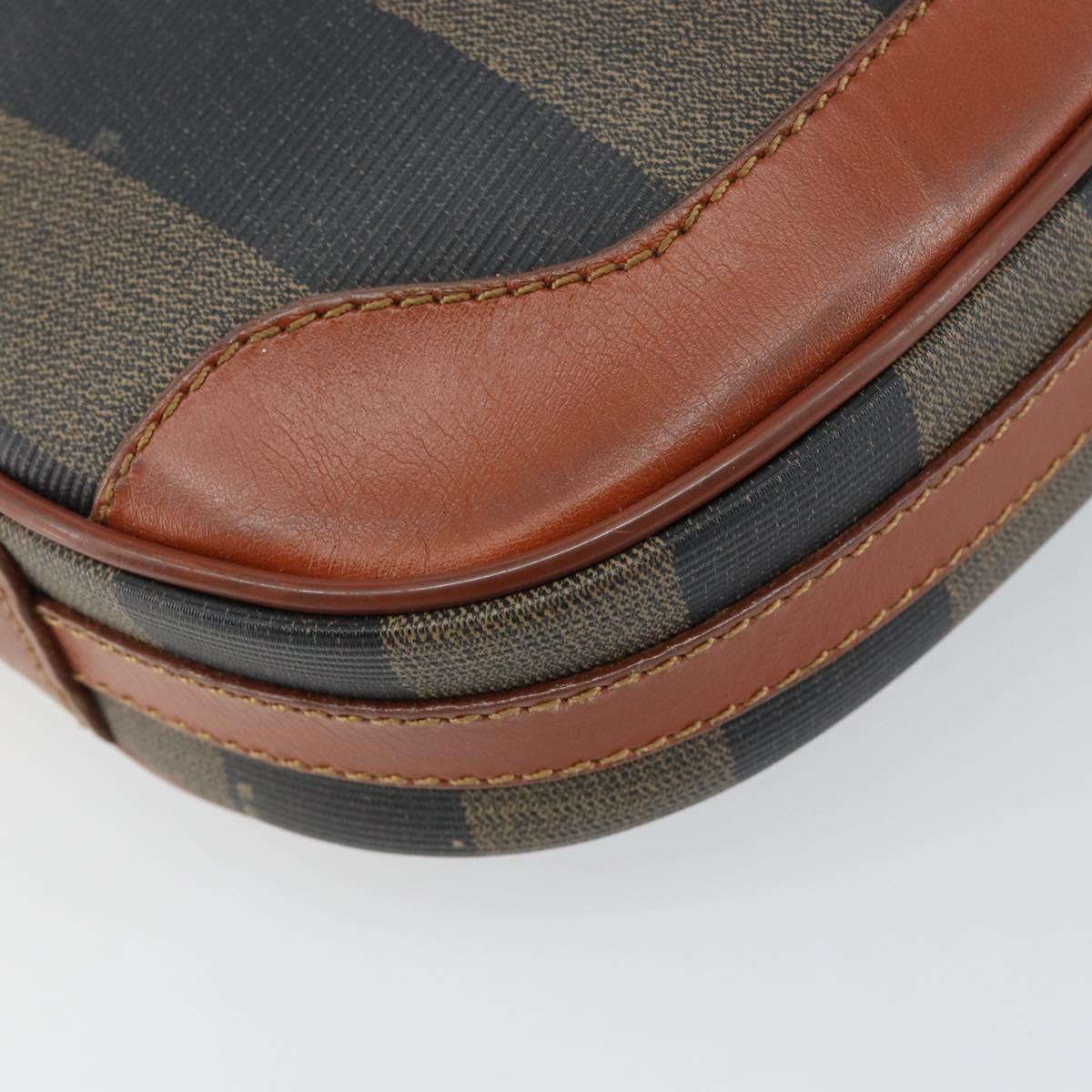 FENDI Pecan Canvas Shoulder Bag PVC Black Brown gold Auth ep11355