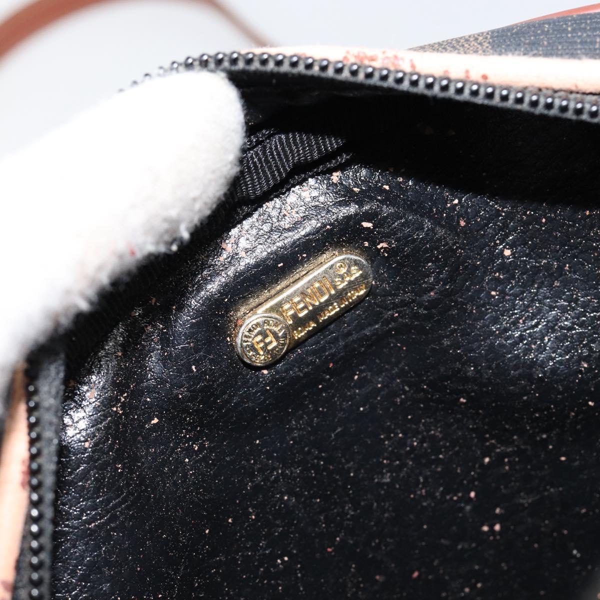 FENDI Pecan Canvas Shoulder Bag PVC Black Brown gold Auth ep11355
